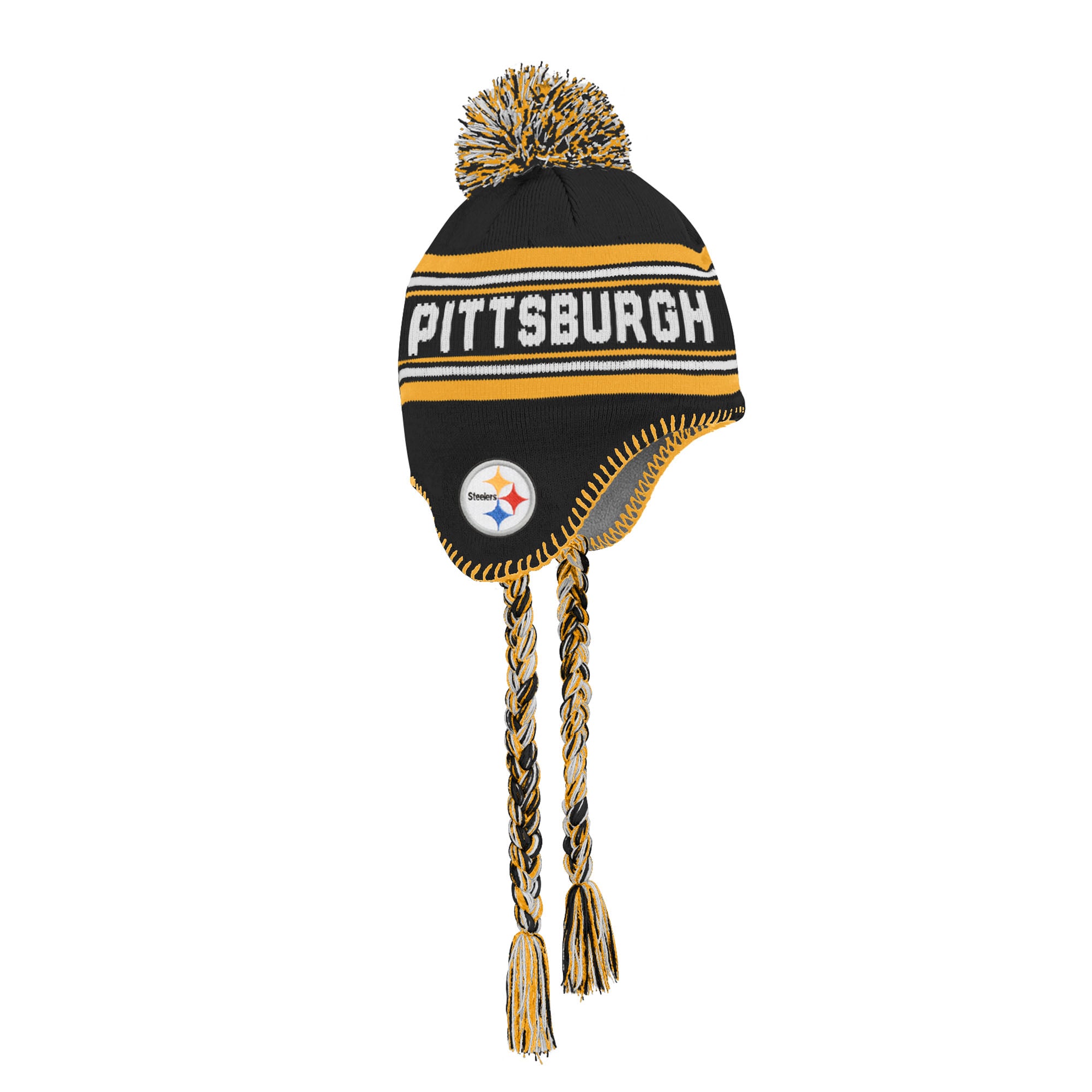 Preschool Black Pittsburgh Steelers Jacquard Tassel Knit Hat with Pom