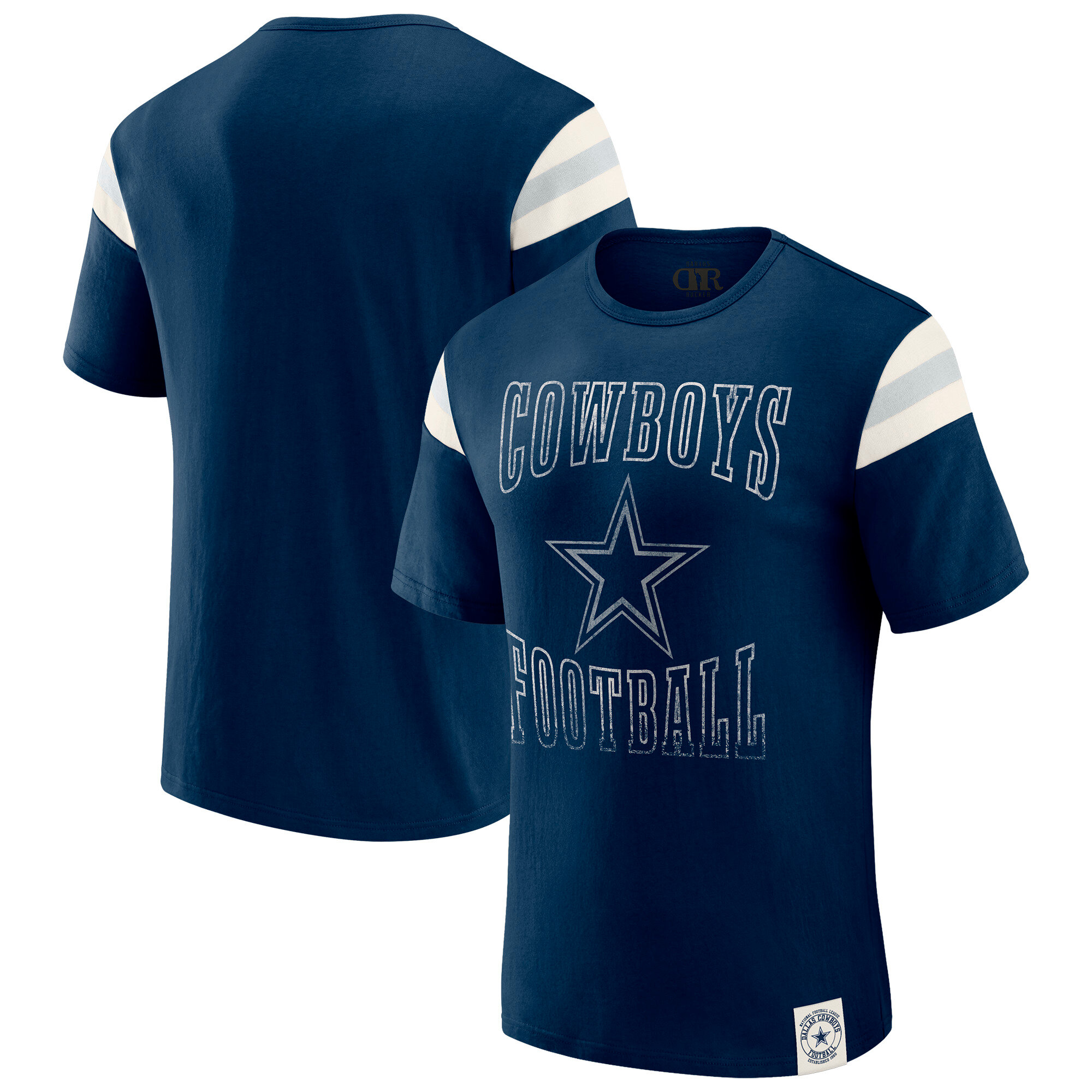 Men's Darius Rucker Collection by Fanatics Navy Dallas Cowboys Distressed Throwback Shoulder Stripe T-Shirt