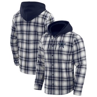 Men's Darius Rucker Collection by Fanatics Navy Dallas Cowboys Plaid Flannel Quilted Full-Snap Hooded Shacket