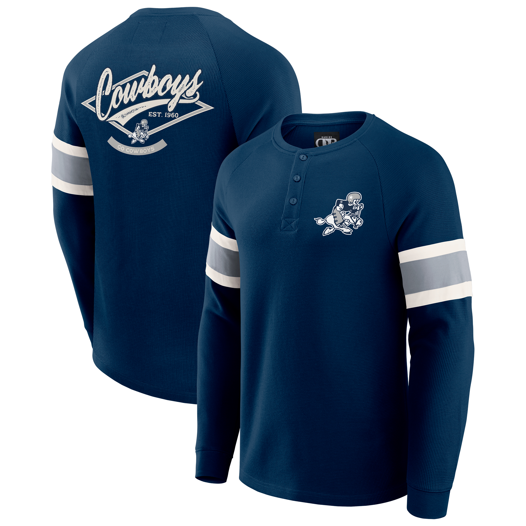 Men's Darius Rucker Collection by Fanatics Navy Dallas Cowboys Waffle-Knit Raglan Long Sleeve Henley T-Shirt