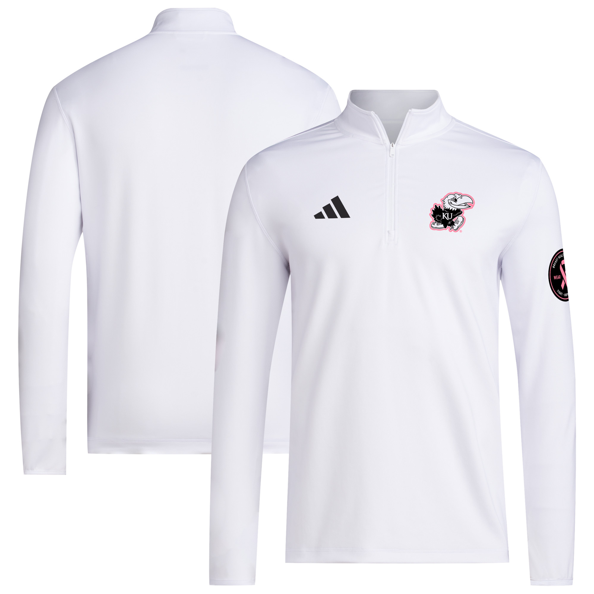 Men's adidas White Kansas Jayhawks Wear Pink Quarter-Zip Pullover