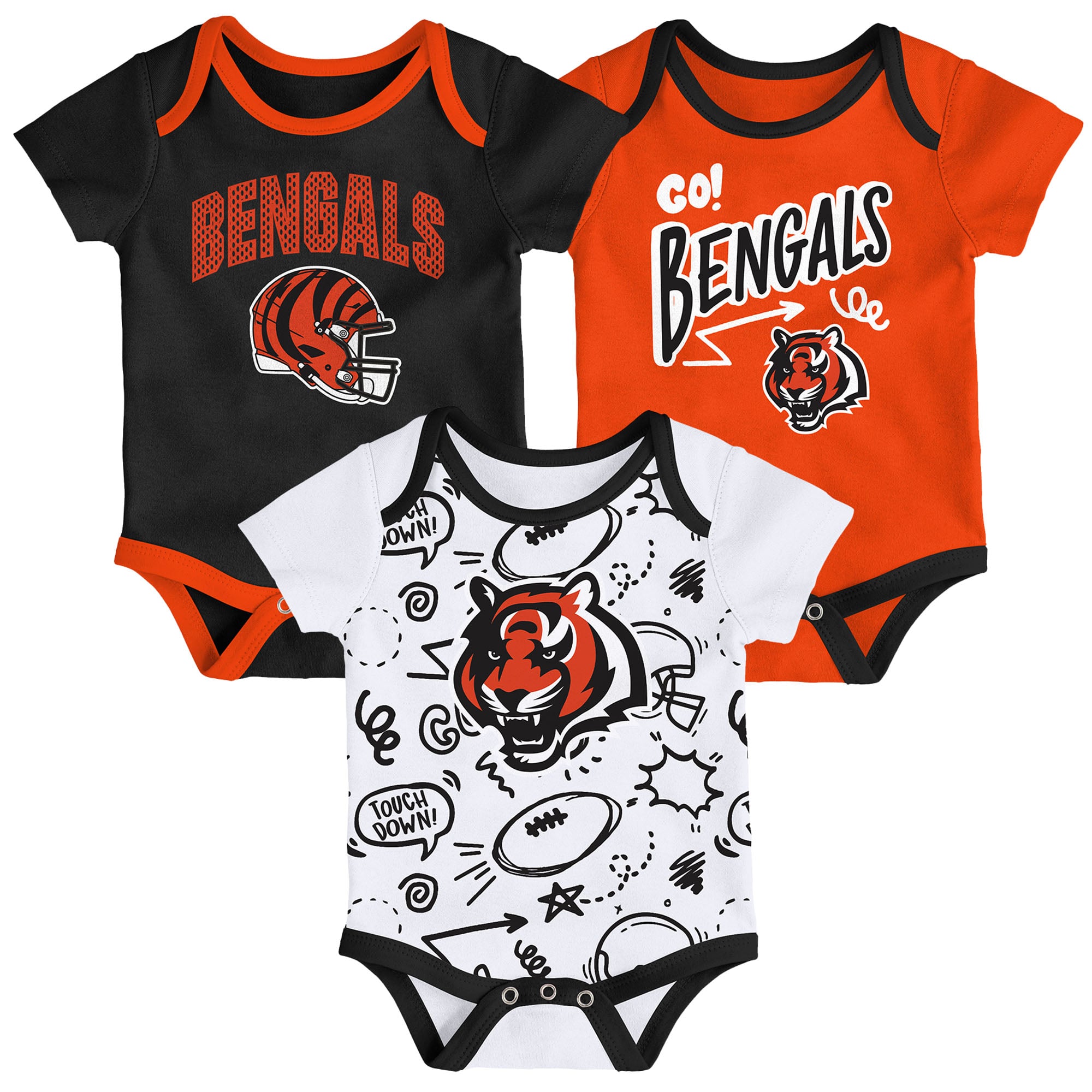 Infant Outerstuff Cincinnati Bengals All Day Play Three-Piece Bodysuit Set Infant Outerstuff Cincinnati Bengals All Day Play Three-Piece Bodysuit Set