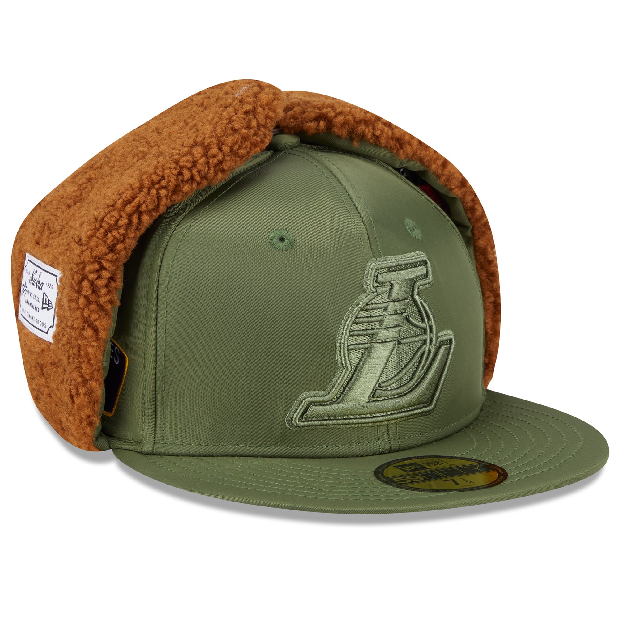 Men's New Era x Alpha Industries Olive Los Angeles Lakers Dog Ear 59FIFTY Fitted Hat
