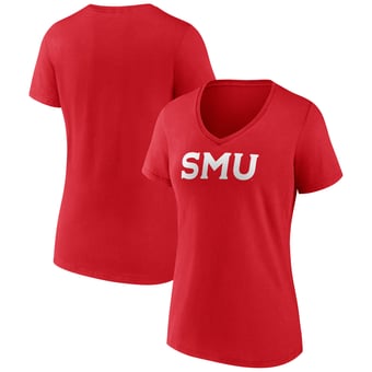 Women's Red SMU Mustangs Arch V-Neck T-Shirt