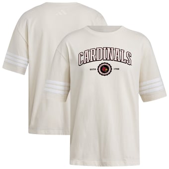 Women's adidas Cream Louisville Cardinals Fashion Three-Stripes Oversized T-Shirt