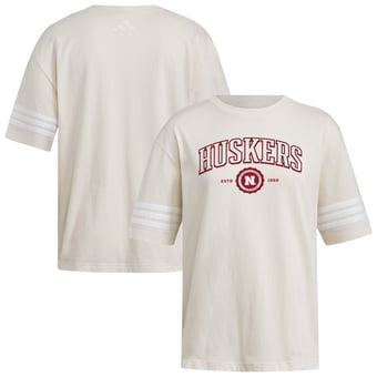 Women's adidas Cream Nebraska Huskers Fashion Three-Stripes Oversized T-Shirt