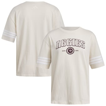 Women's adidas Cream Texas A&M Aggies Fashion Three-Stripes Oversized T-Shirt