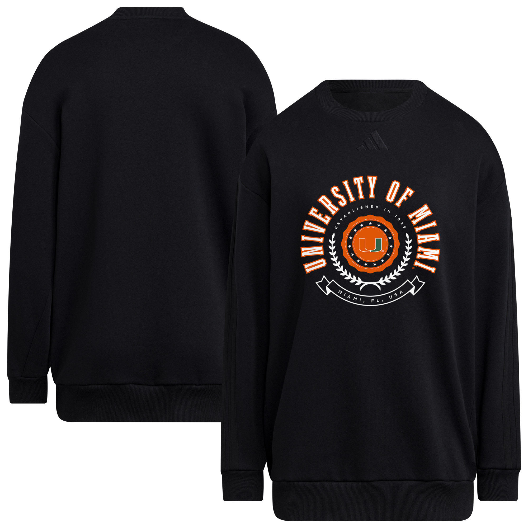 Women’s adidas Black Miami Hurricanes Oversized Crewneck Pullover Women’s adidas Black Miami Hurricanes Oversized Crewneck Pullover