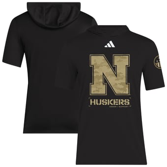 Men's adidas  Black Nebraska Huskers 2025 Military Appreciation AEROREADY Hooded T-Shirt