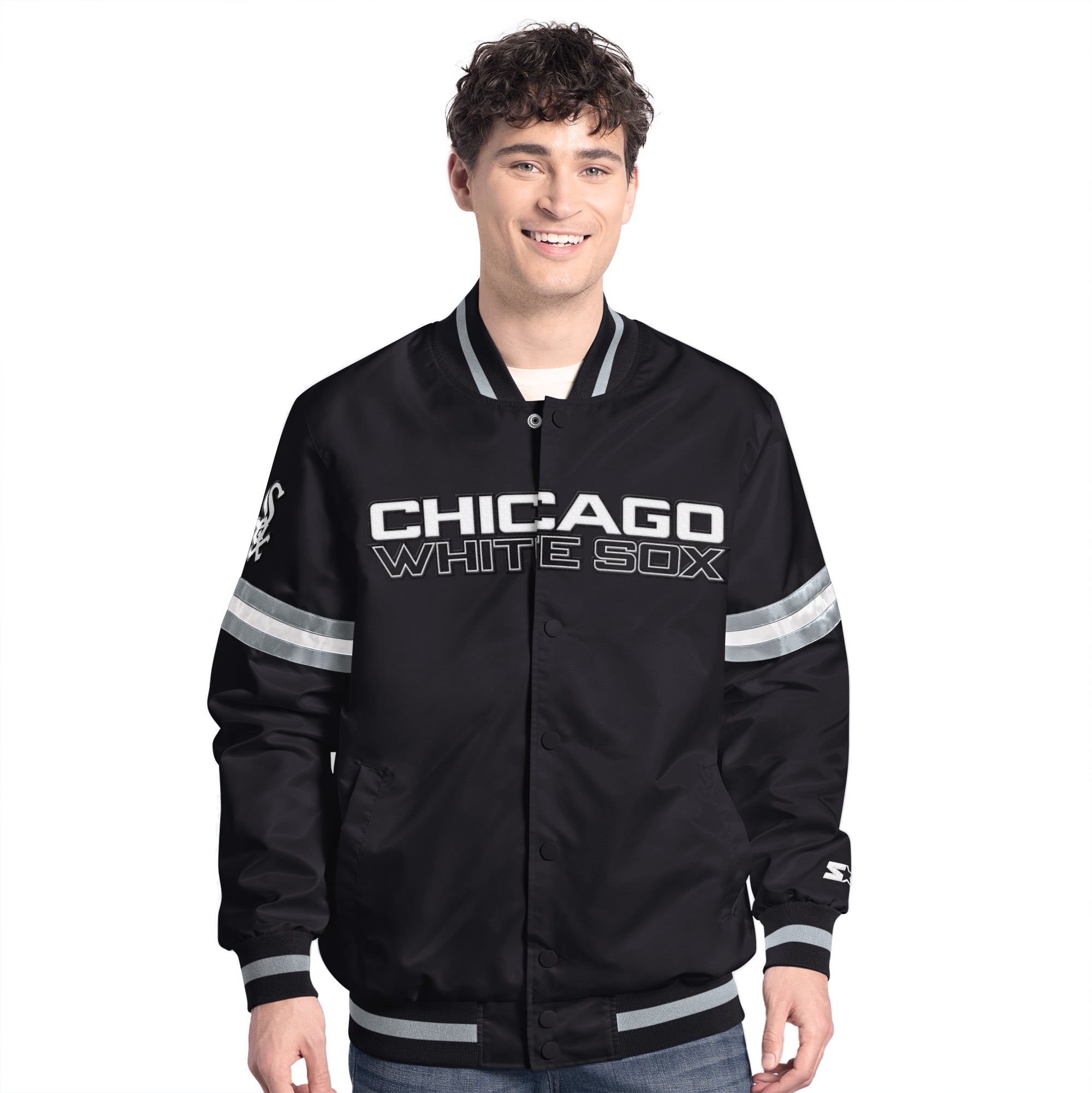 Men's Starter Black Chicago White Sox Scout Full-Snap Varsity Jacket