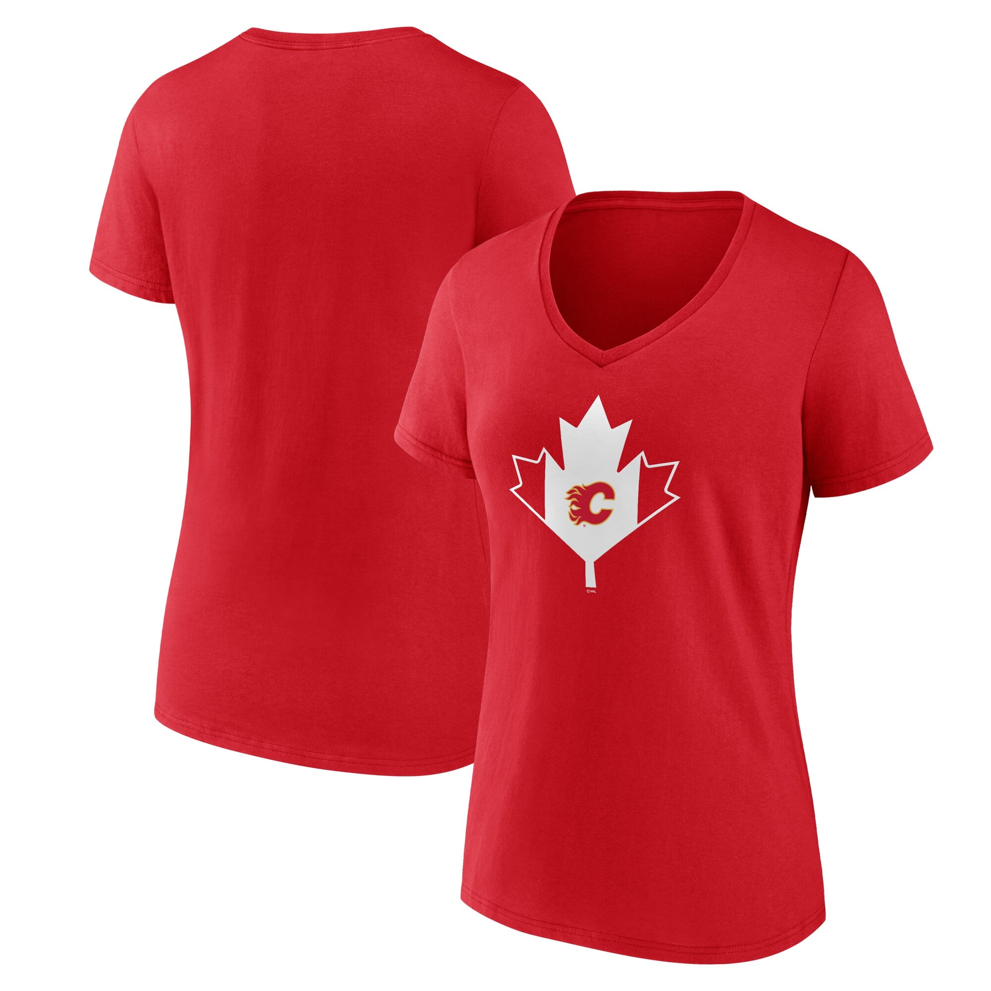 Women's Red Calgary Flames Canada Day V-Neck T-Shirt