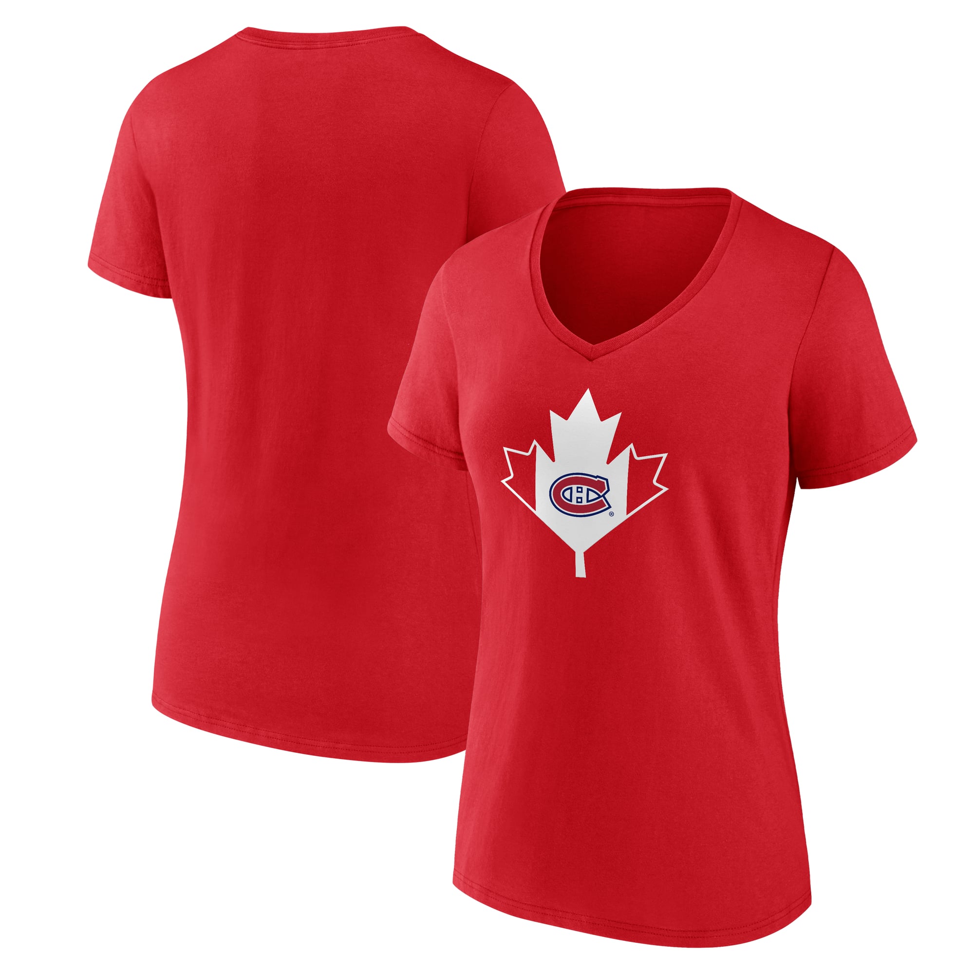 Women's Red Montreal Canadiens Canada Day V-Neck T-Shirt