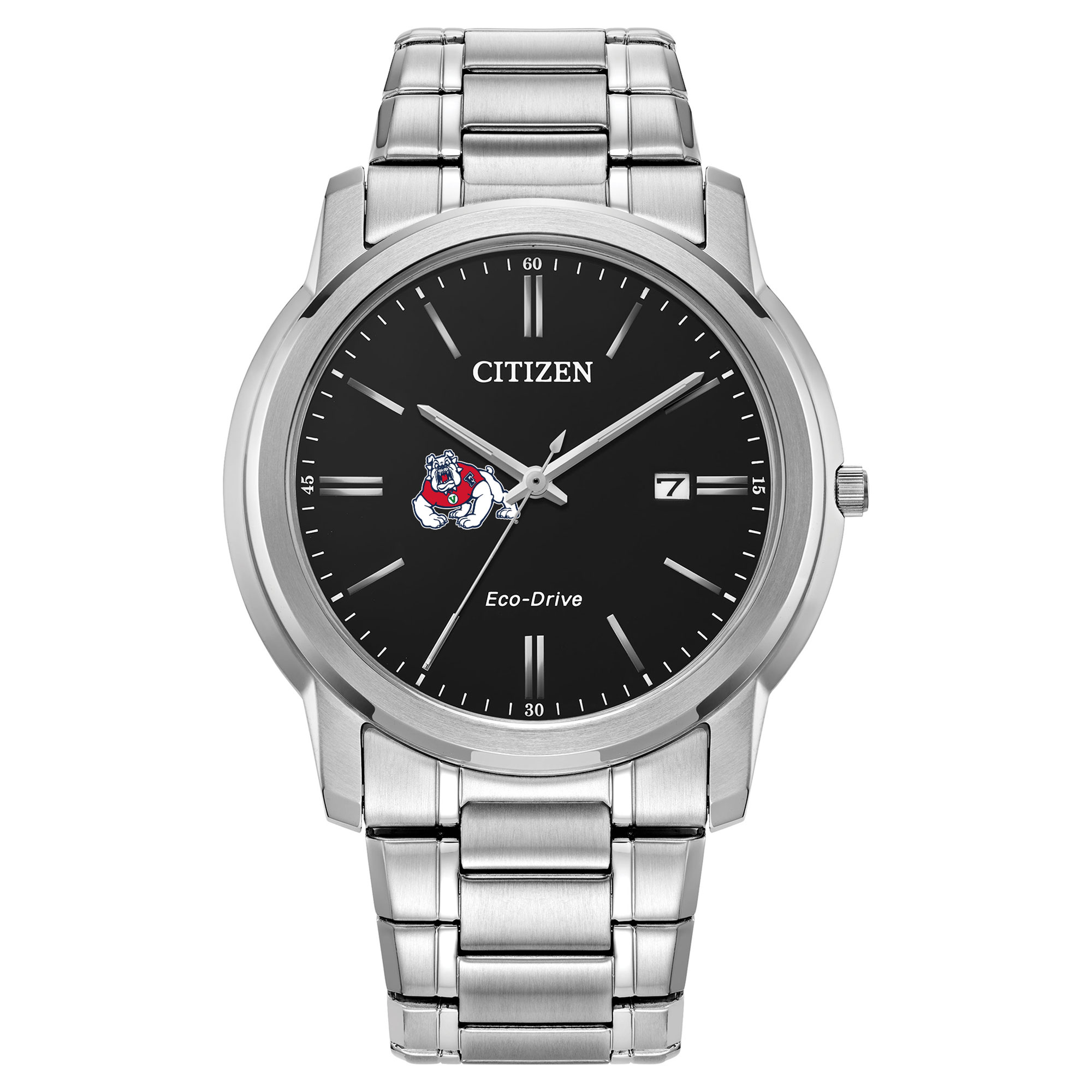 Men's Citizen Watch  Silver Fresno State Bulldogs Eco-Drive Black Dial Watch