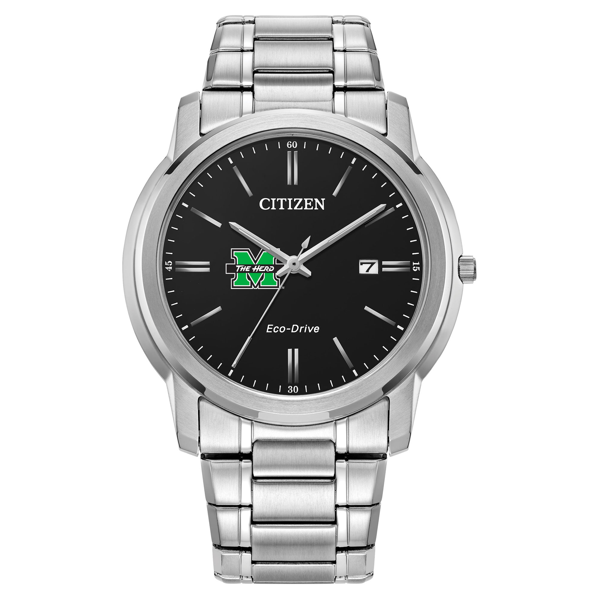 Men's Citizen Watch  Silver Marshall Thundering Herd Eco-Drive Black Dial Watch