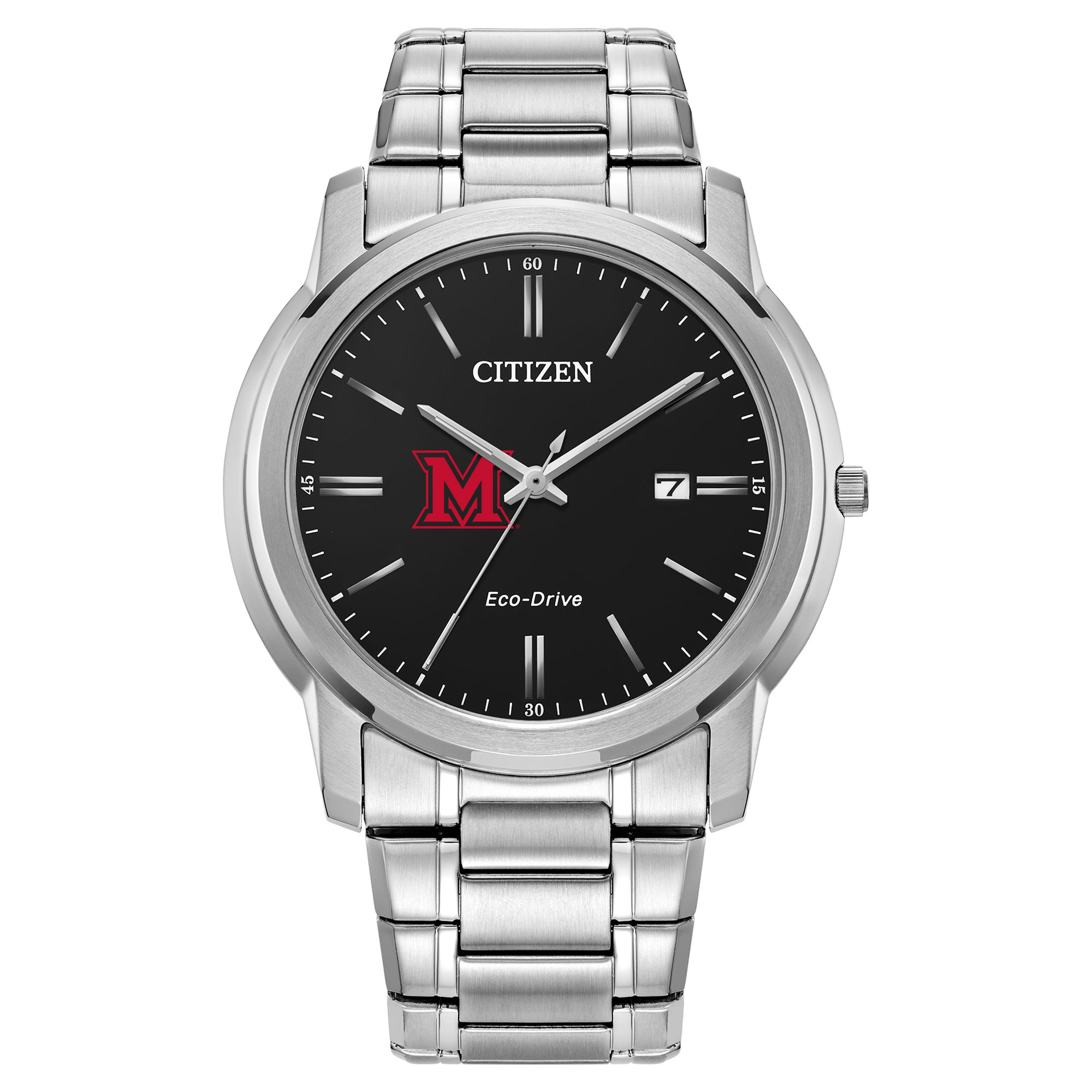 Men's Citizen Watch  Silver Miami University RedHawks Eco-Drive Black Dial Watch