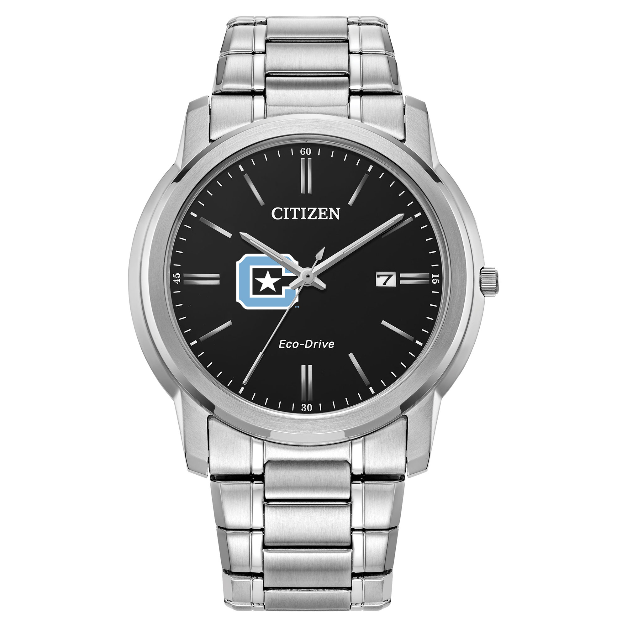 Men's Citizen Watch  Silver Citadel Bulldogs Eco-Drive Black Dial Watch