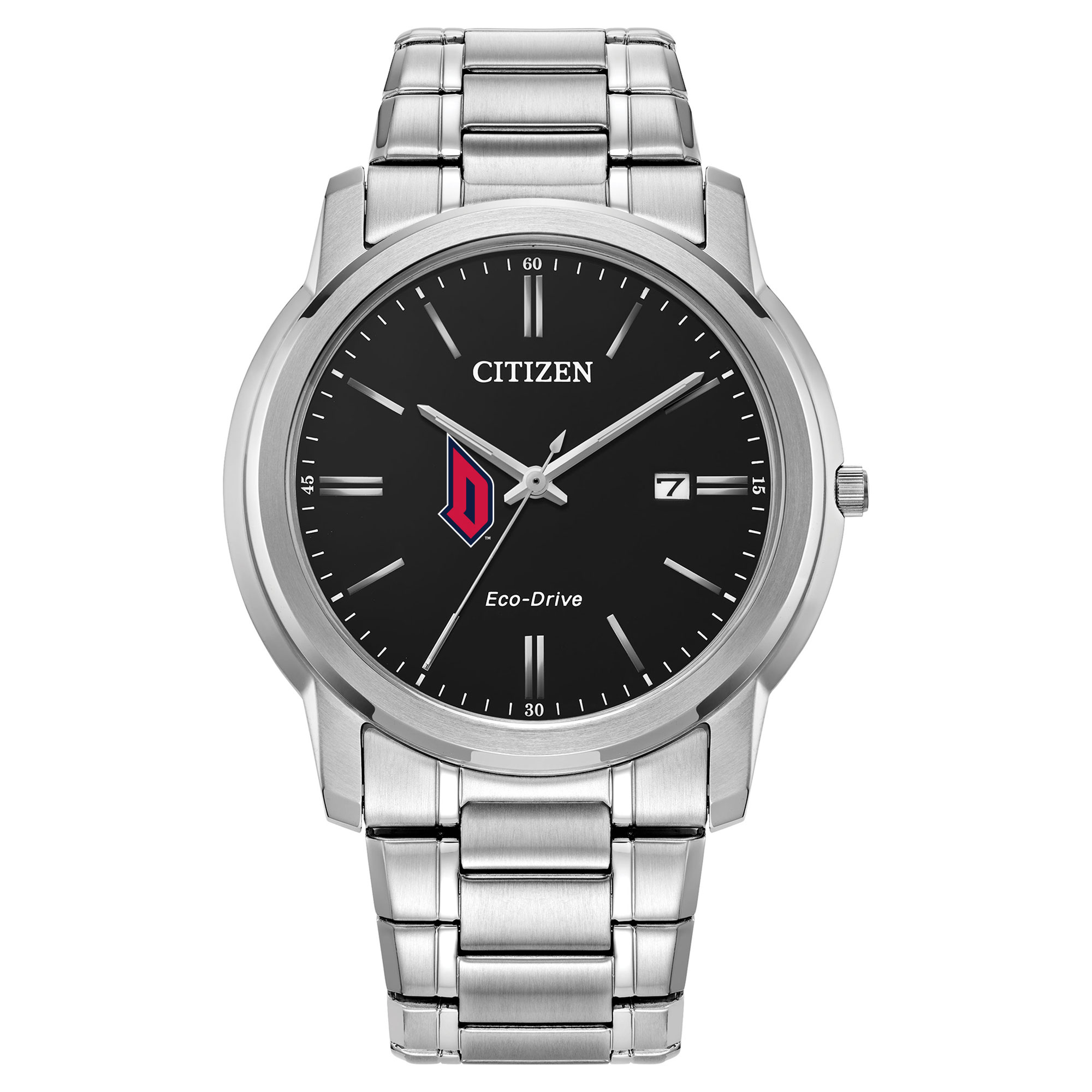Men's Citizen Watch  Silver Duquesne Dukes Eco-Drive Black Dial Watch