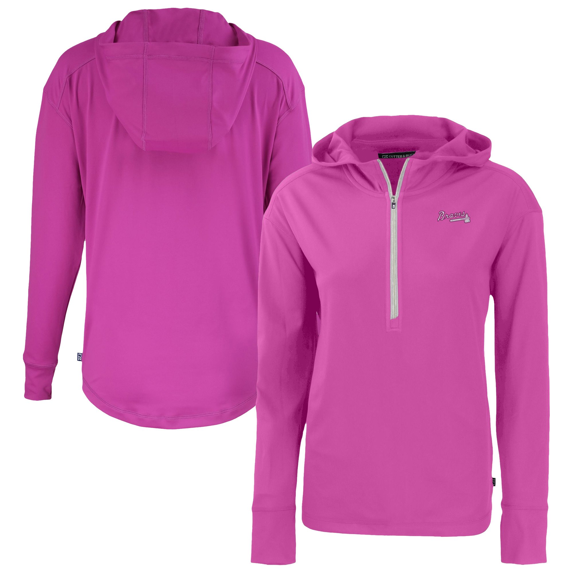 Women's Cutter & Buck Pink Atlanta Braves Daybreak Eco Recycled Half-Zip Hoodie