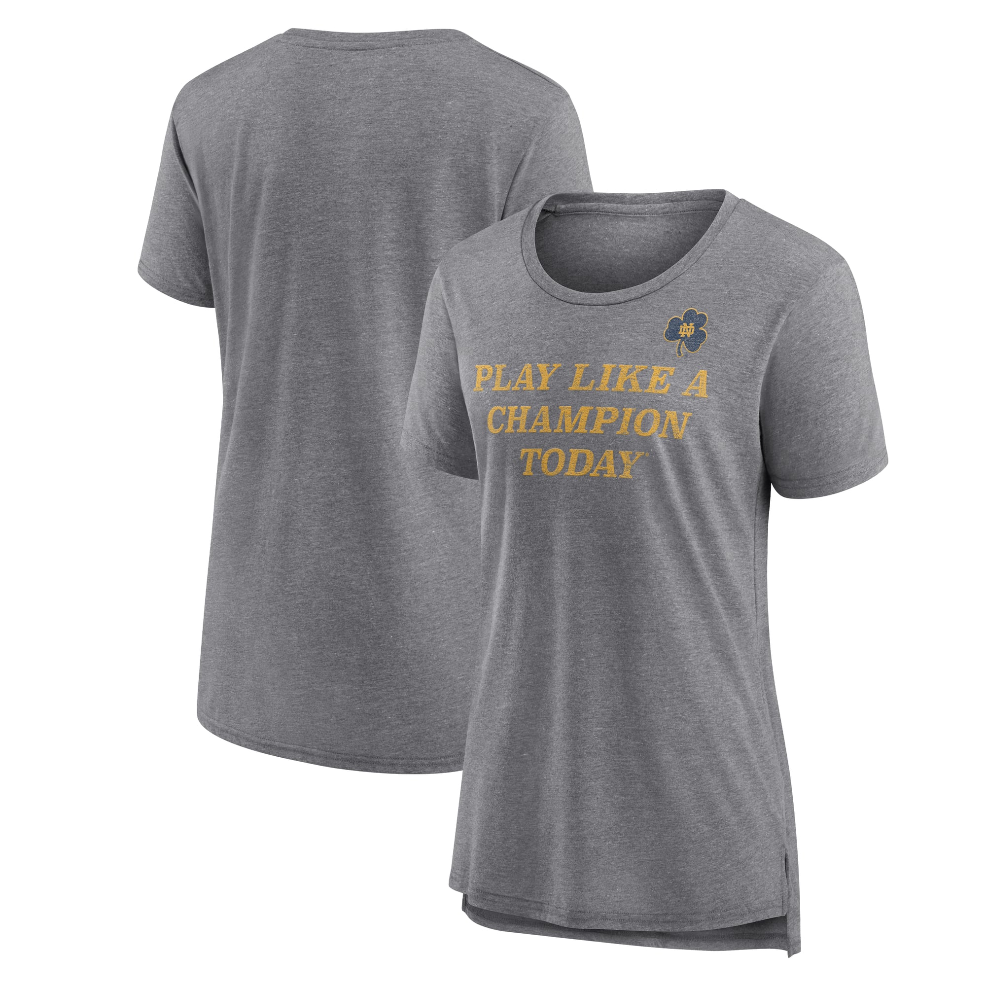 Women's Gray Notre Dame Fighting Irish Play Like a Champion Today Tri-Blend T-Shirt