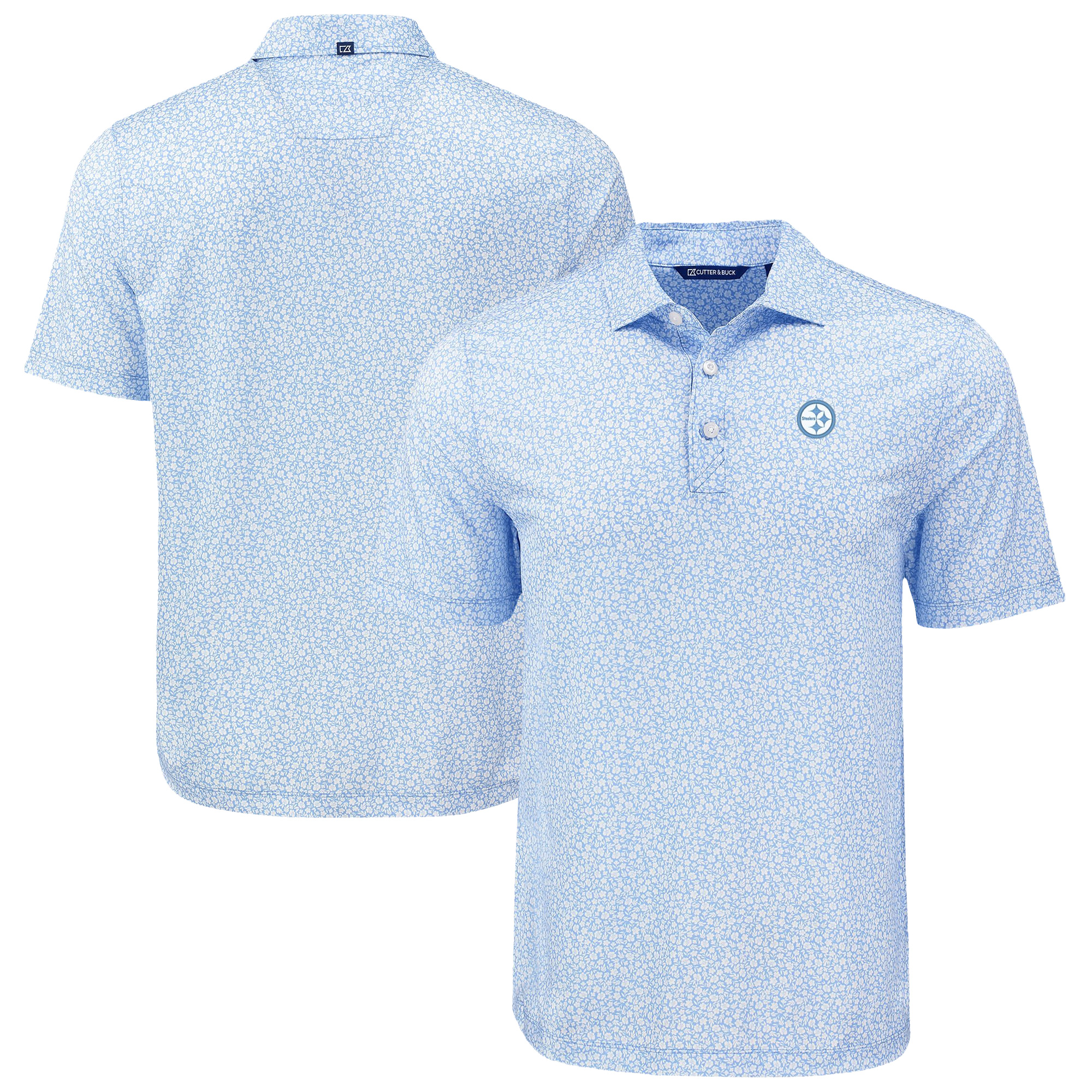 Men's Cutter & Buck Powder Blue Pittsburgh Steelers Pike Eco Flora Print Recycled Big & Tall Polo