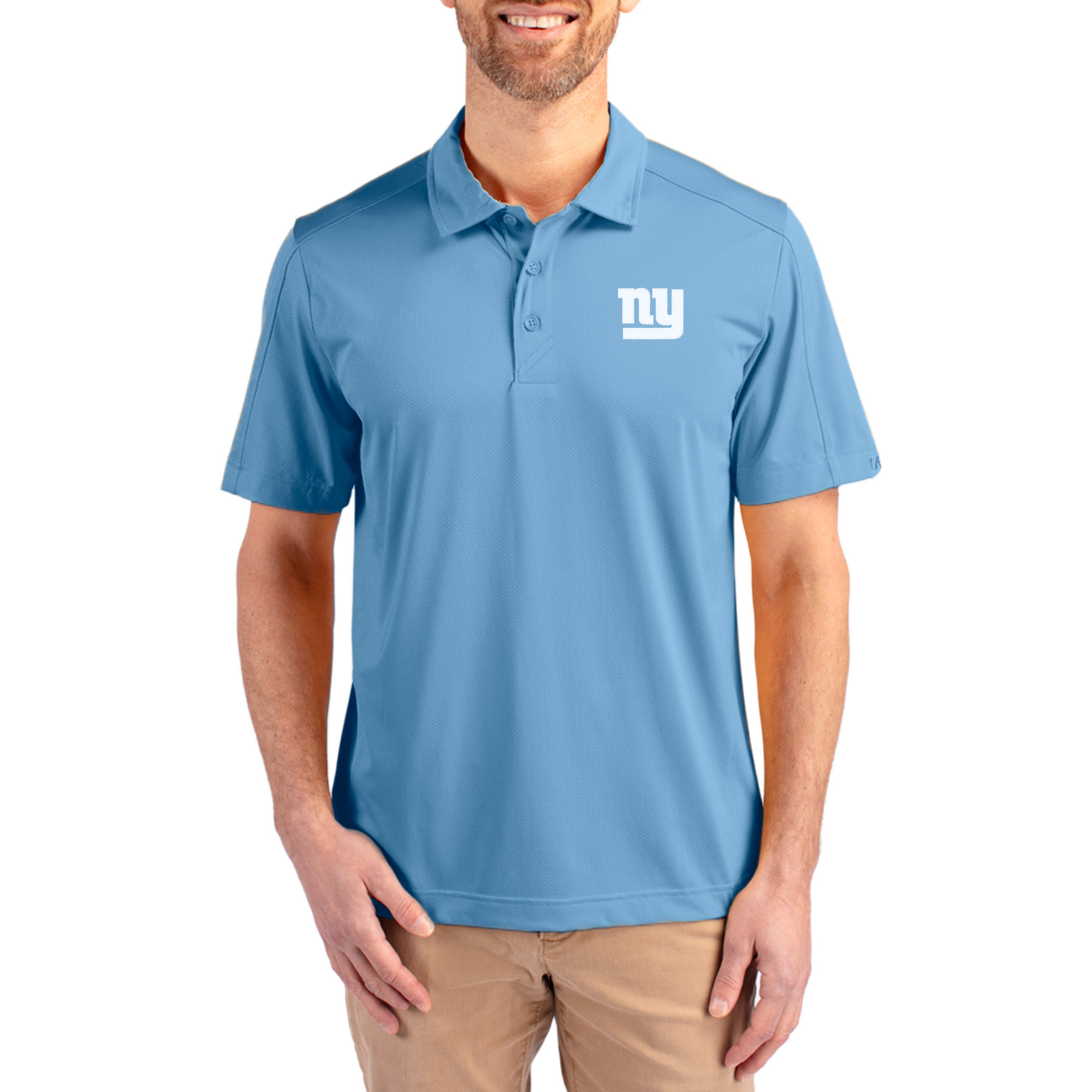 Men's Cutter & Buck Powder Blue New York Giants Prospect Eco Textured Stretch Recycled Polo