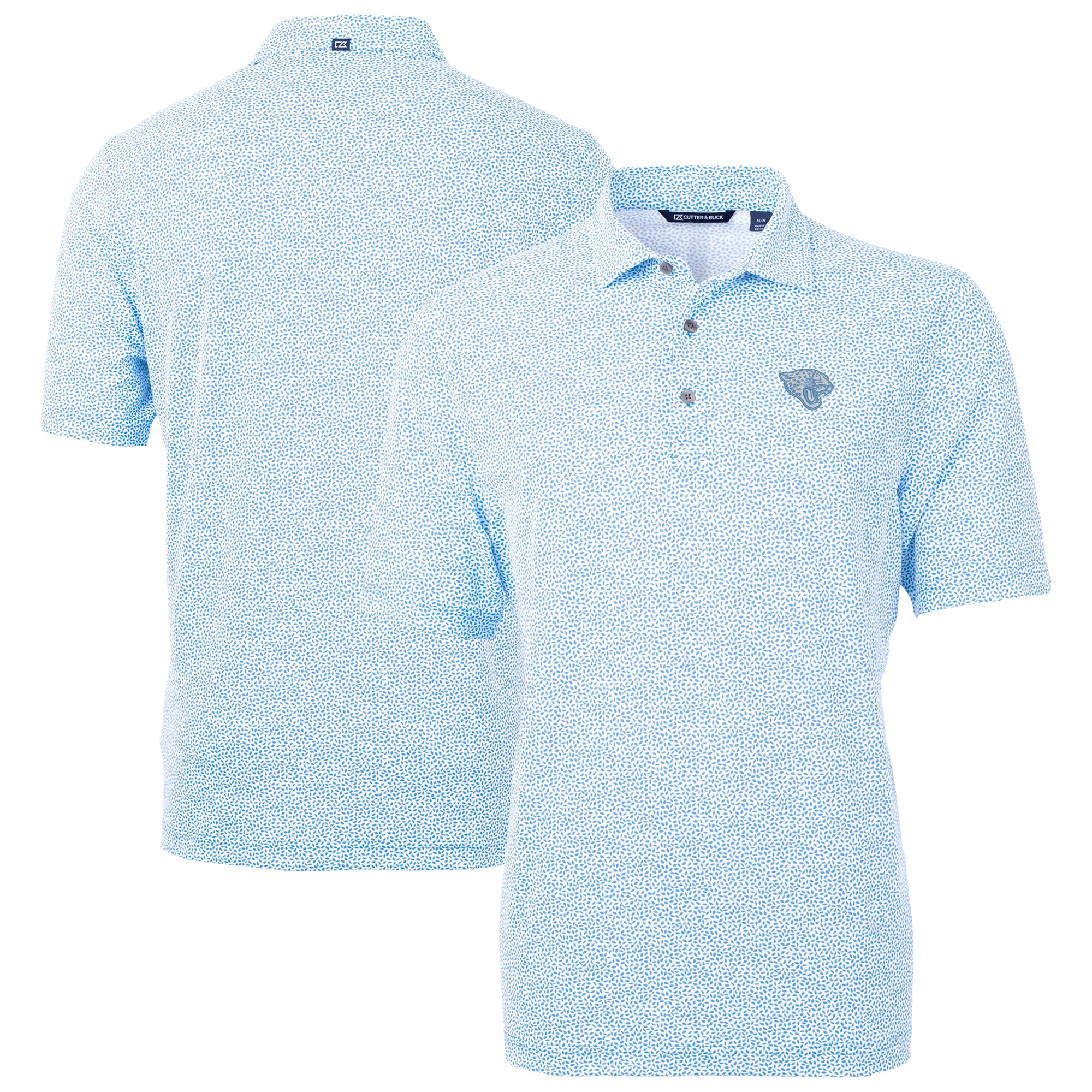 Men's Cutter & Buck Powder Blue Jacksonville Jaguars Virtue Eco Pique Botanical Print Recycled Polo