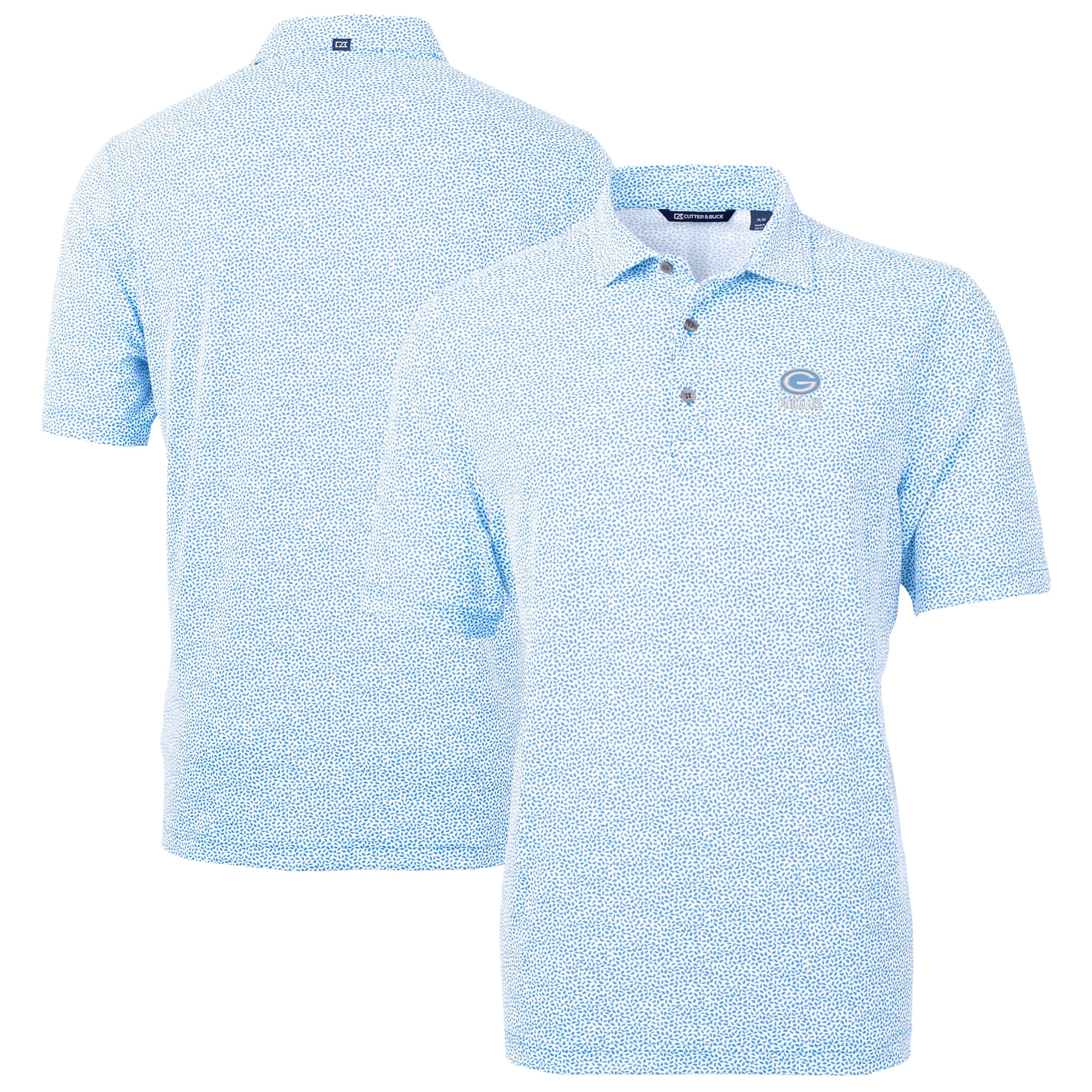 Men's Cutter & Buck Powder Blue Green Bay Packers Virtue Eco Pique Botanical Print Recycled Polo