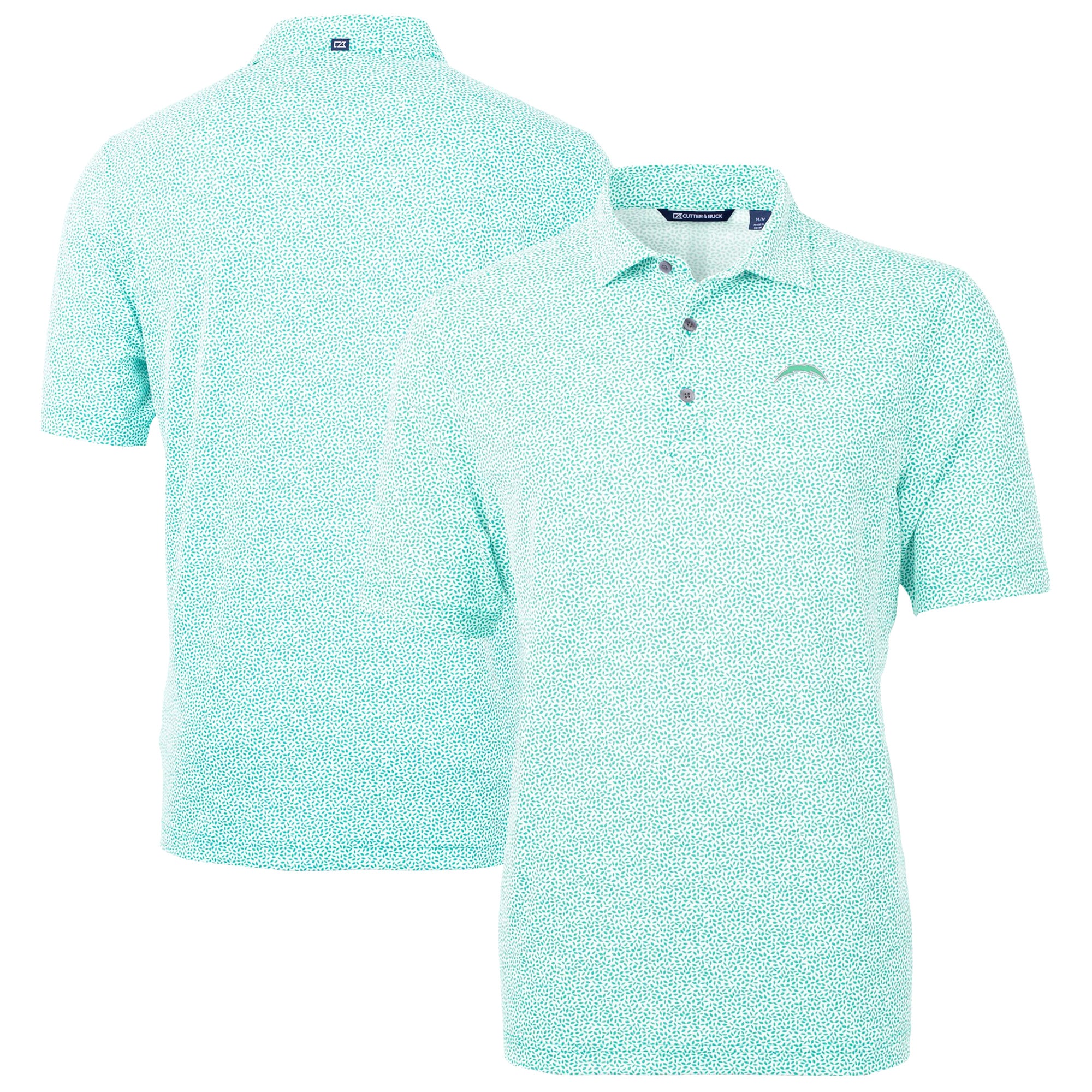 Men’s Cutter & Buck Mint Los Angeles Chargers Virtue Eco Pique Botanical Print Recycled Polo