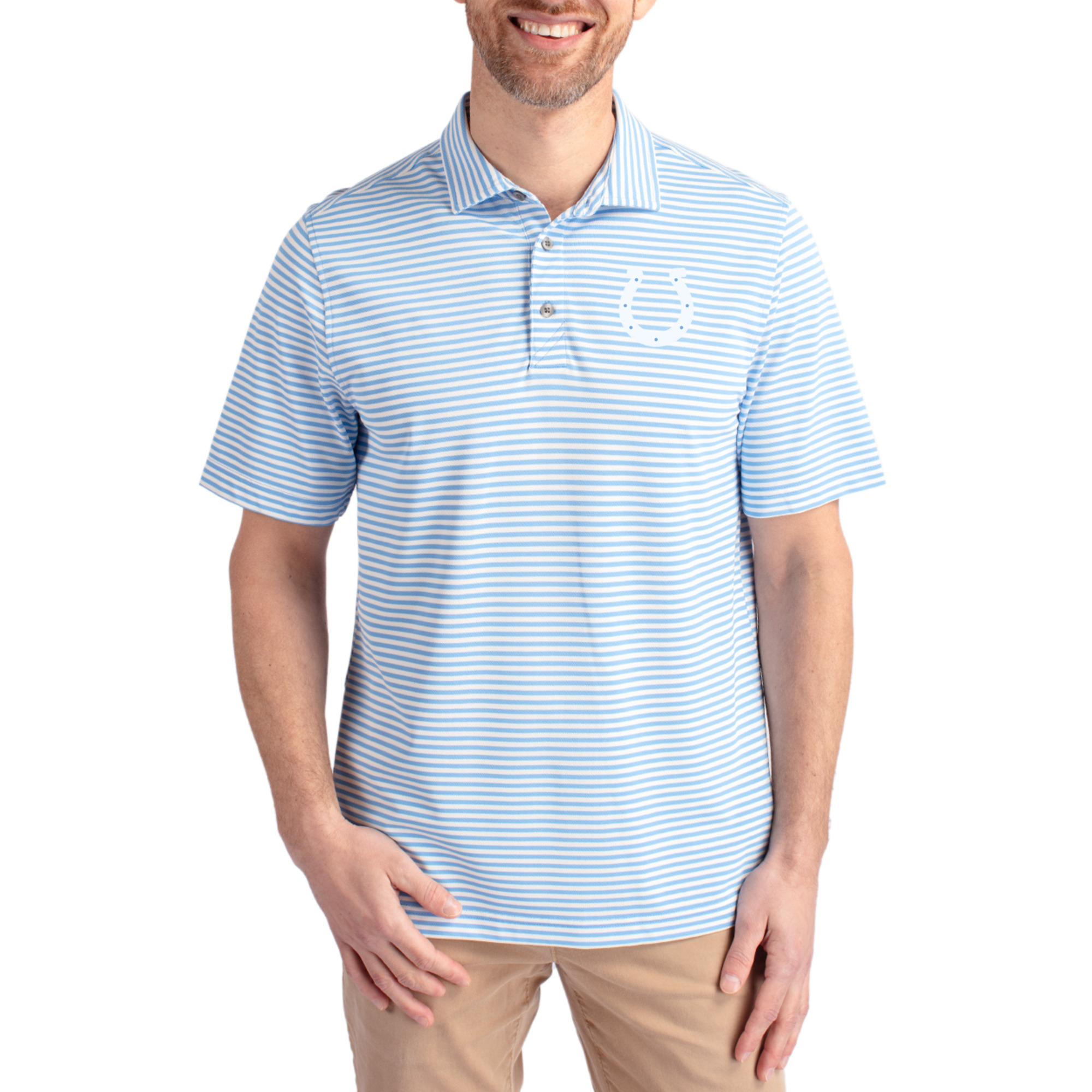 Men's Cutter & Buck Powder Blue Indianapolis Colts Virtue Eco Pique Stripe Recycled Polo