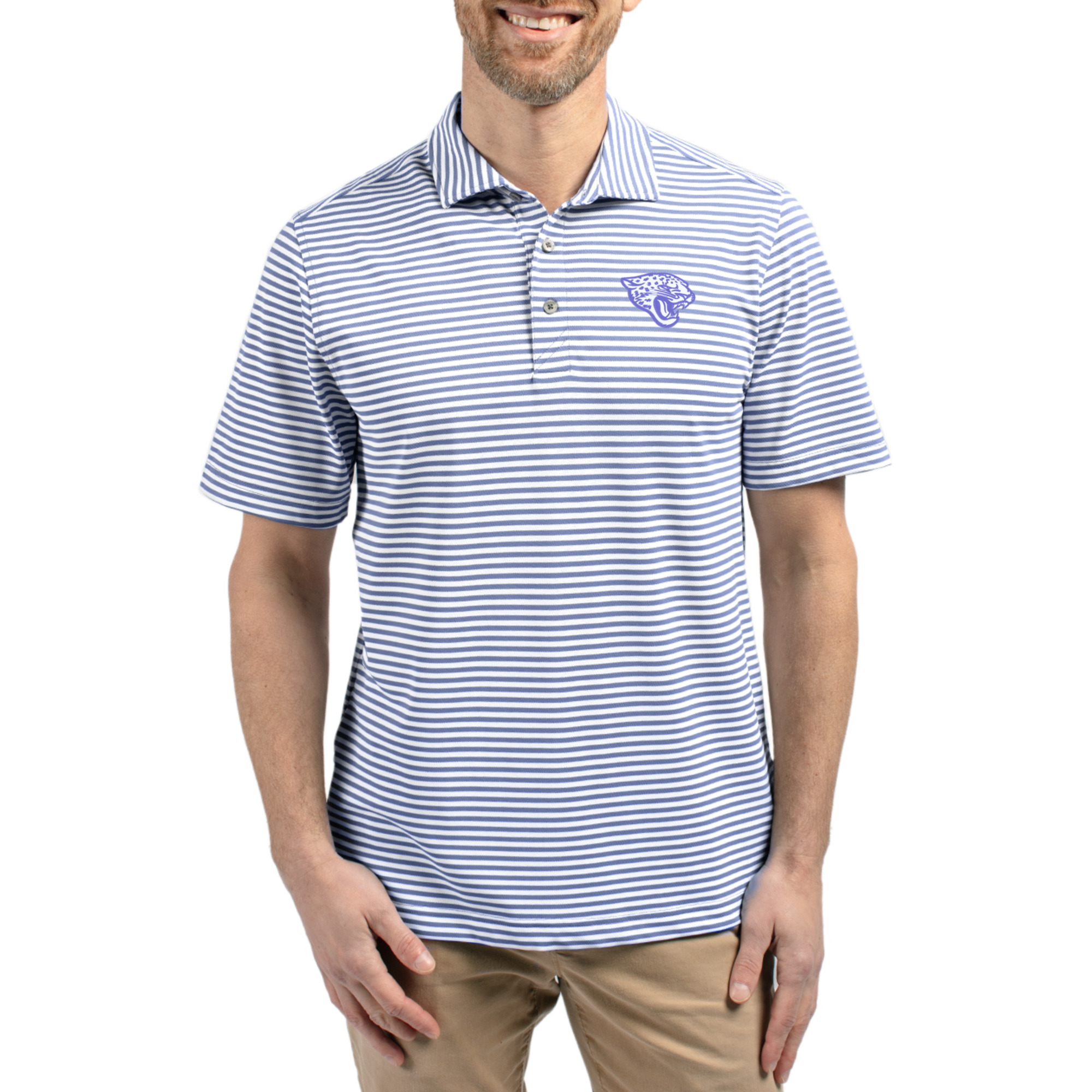 Men's Cutter & Buck Purple Jacksonville Jaguars Virtue Eco Pique Stripe Recycled Polo