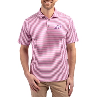Men's Cutter & Buck Pink Philadelphia Eagles Virtue Eco Pique Stripe Recycled Polo