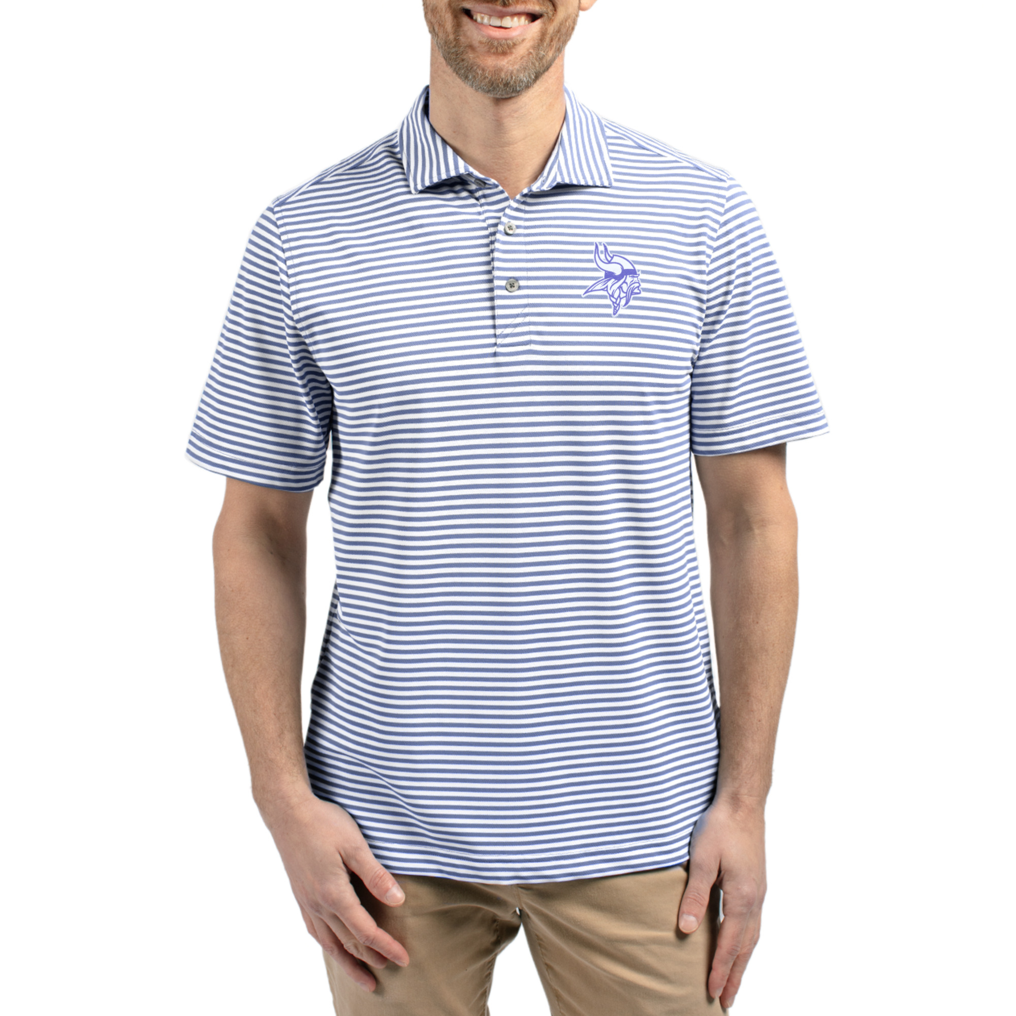 Men's Cutter & Buck Purple Minnesota Vikings Virtue Eco Pique Stripe Recycled Polo