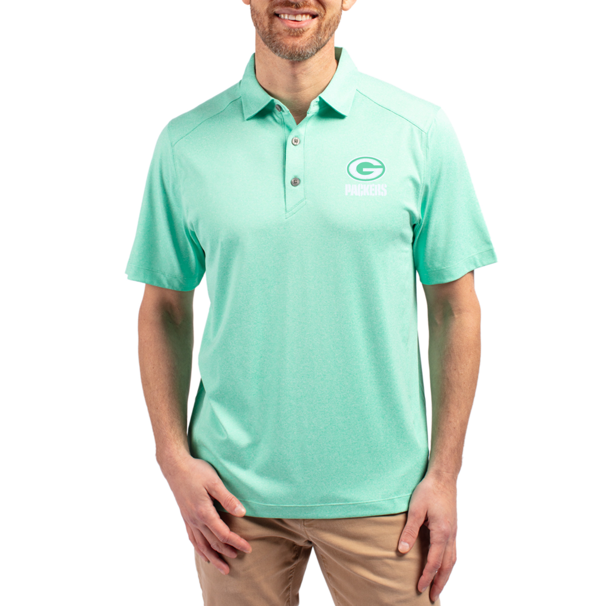 Men's Cutter & Buck Heather Mint Green Bay Packers Forge Eco Stretch Recycled Polo