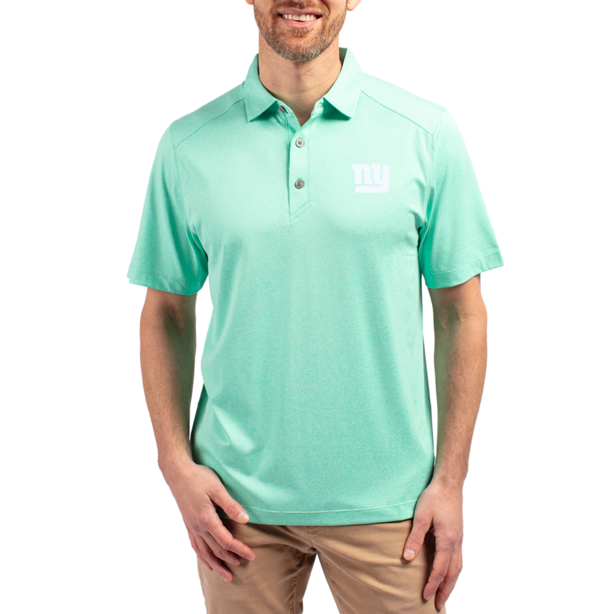 Men's Cutter & Buck Heather Mint New York Giants Forge Eco Stretch Recycled Polo