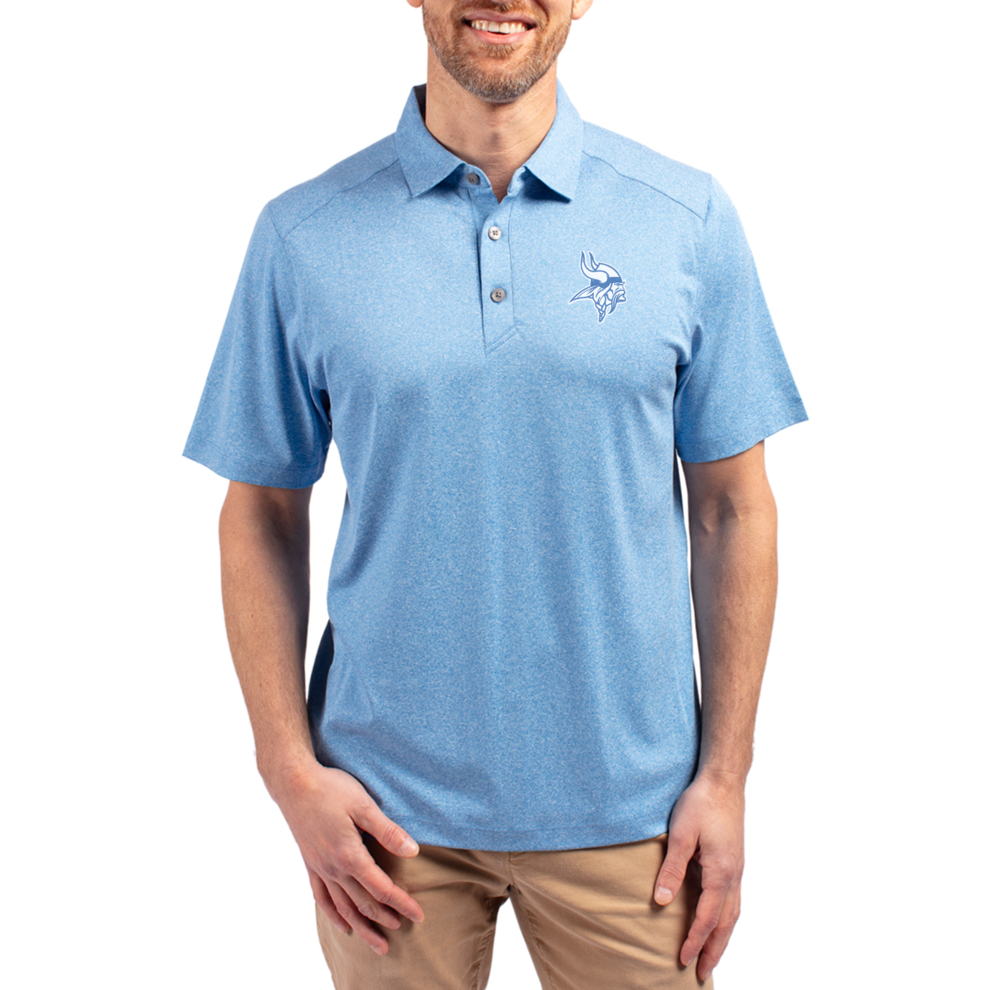 Men's Cutter & Buck Heather Powder Blue Minnesota Vikings Forge Eco Stretch Recycled Polo