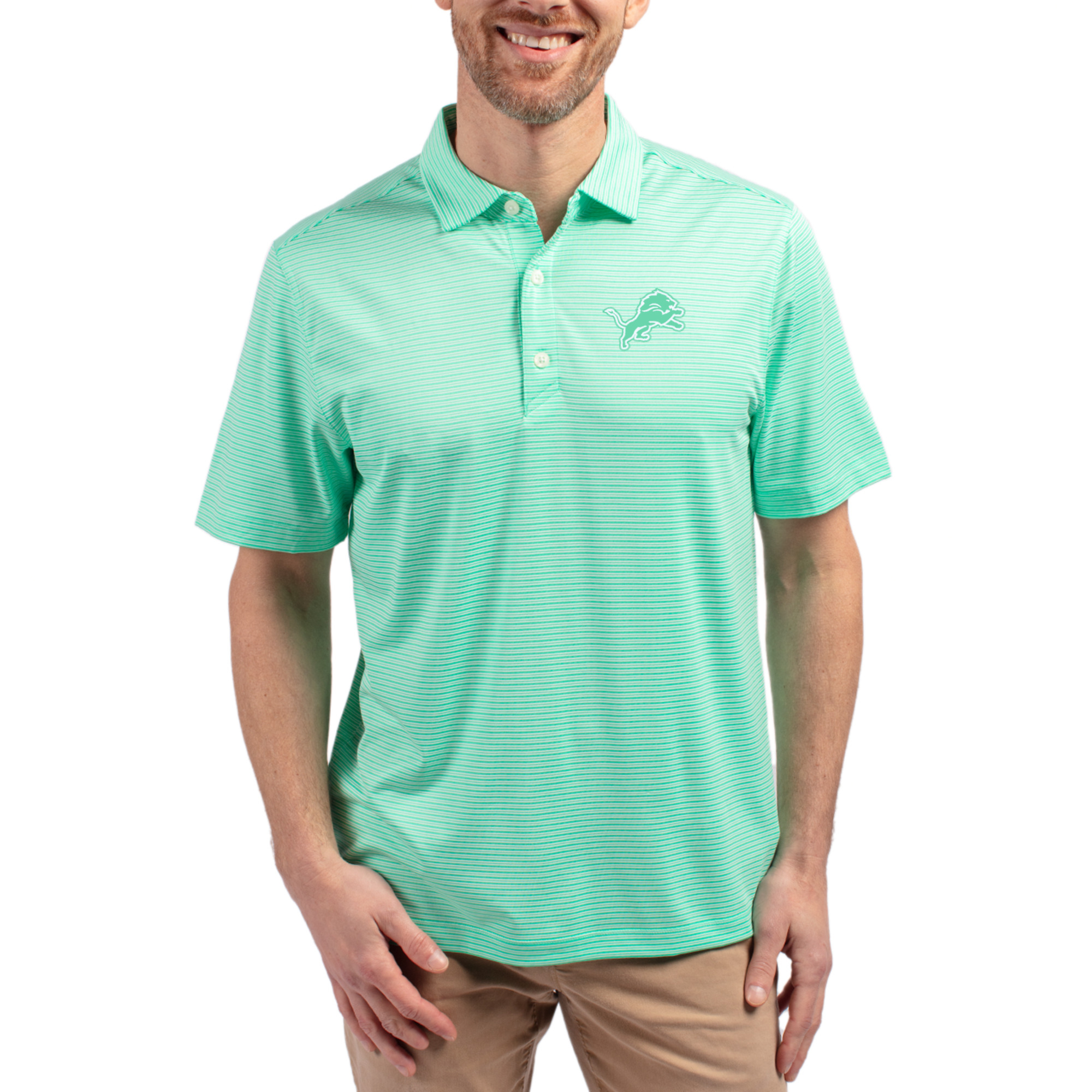 Men's Cutter & Buck Light Green Detroit Lions Forge Eco Double Stripe Stretch Recycled Polo