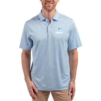 Men's Cutter & Buck Powder Blue Green Bay Packers Forge Eco Double Stripe Stretch Recycled Polo
