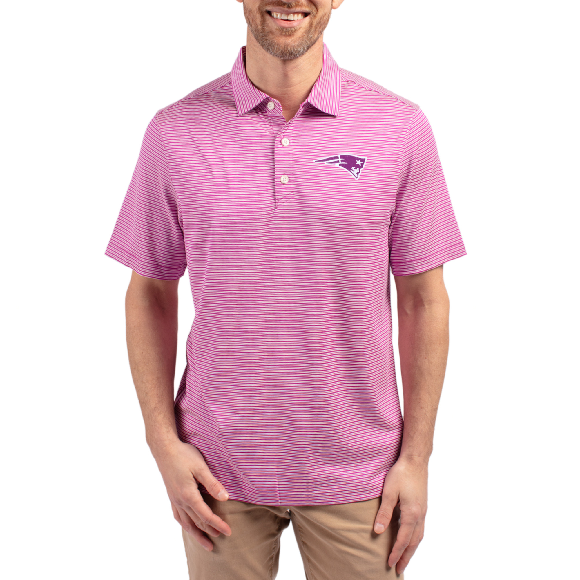 Men's Cutter & Buck Light Purple New England Patriots Forge Eco Double Stripe Stretch Recycled Polo