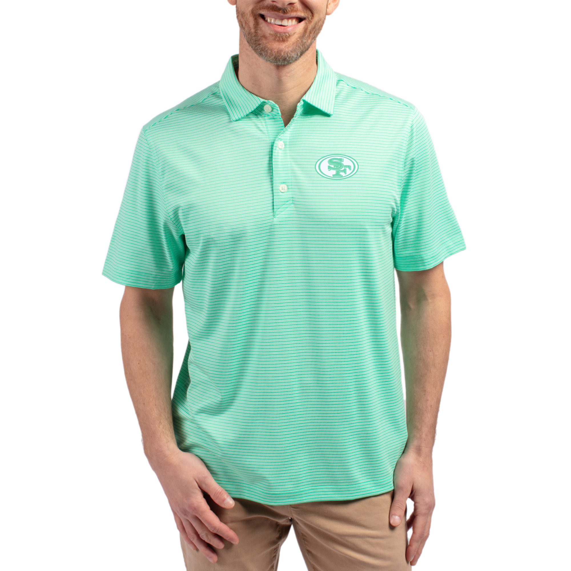 Men's Cutter & Buck Light Green San Francisco 49ers Forge Eco Double Stripe Stretch Recycled Polo