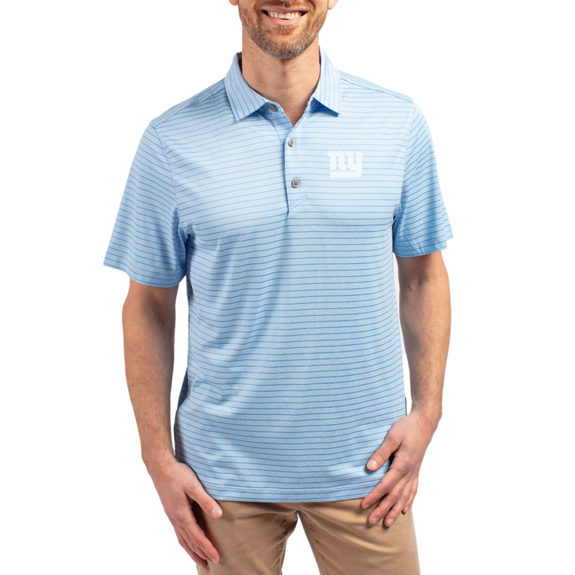 Men's Cutter & Buck Mint New York Giants Forge Eco Heathered Stripe Stretch Recycled Polo