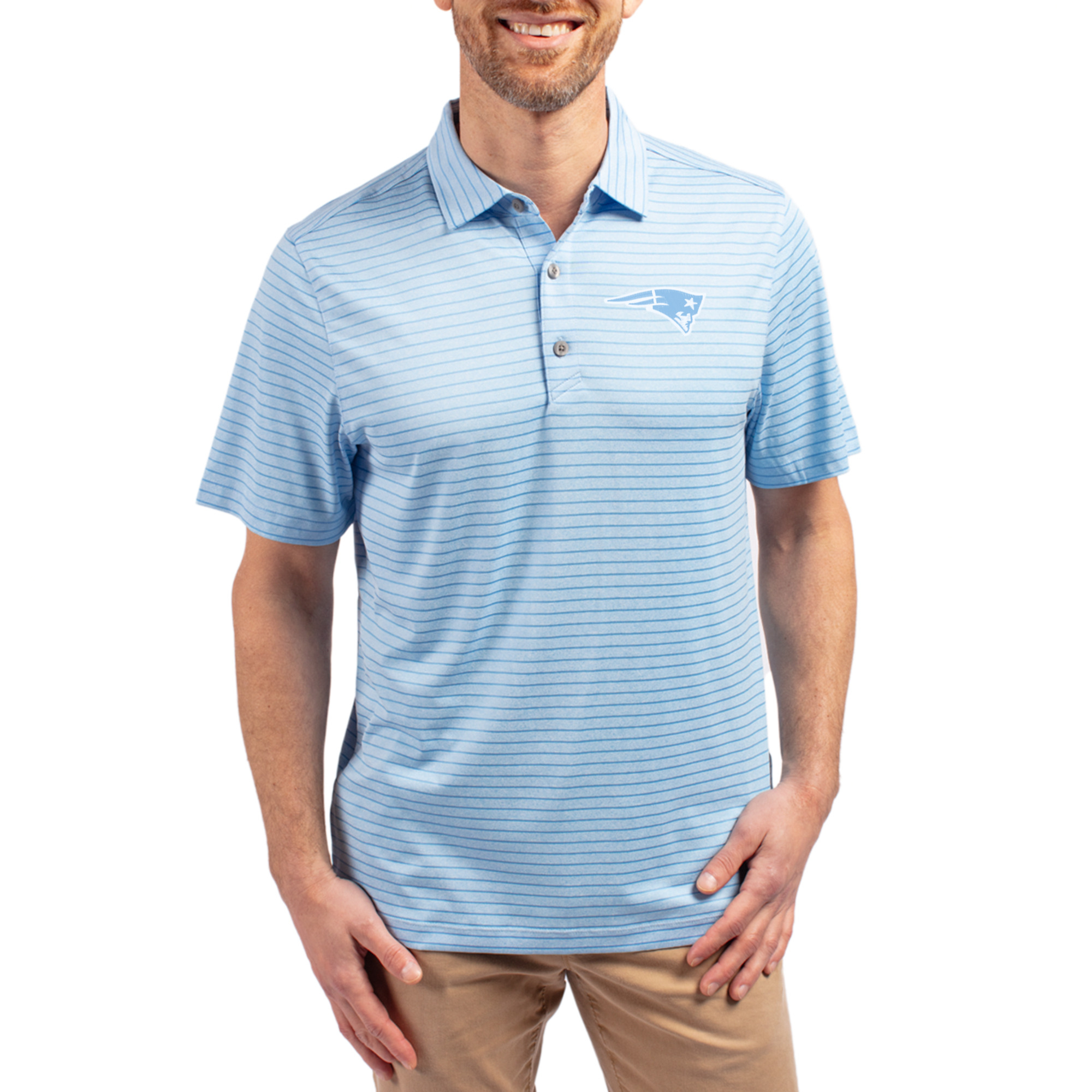 Men's Cutter & Buck Mint New England Patriots Forge Eco Heathered Stripe Stretch Recycled Polo