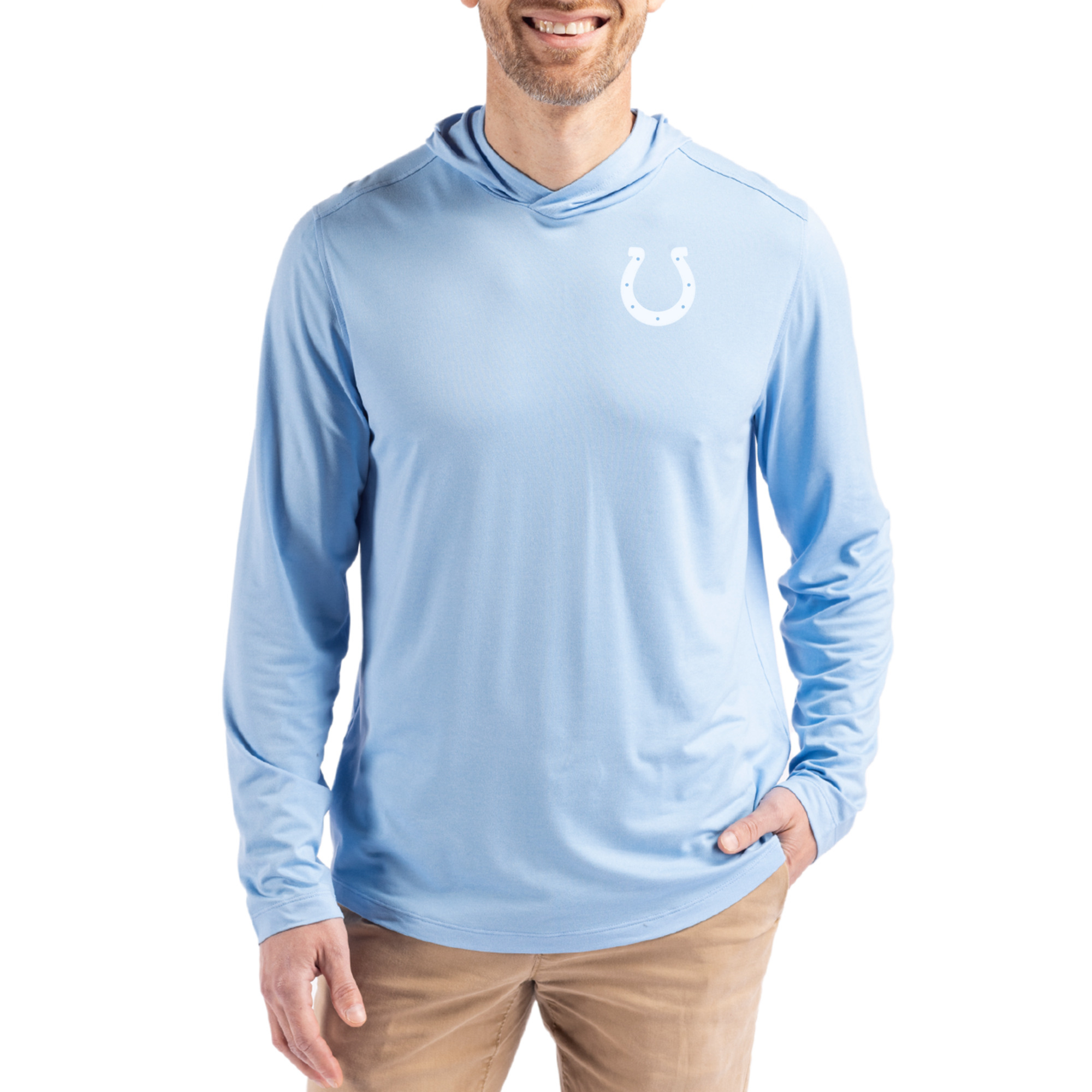 Men's Cutter & Buck Powder Blue Indianapolis Colts Coastline Epic Comfort Eco Recycled Men's Hooded Shirt