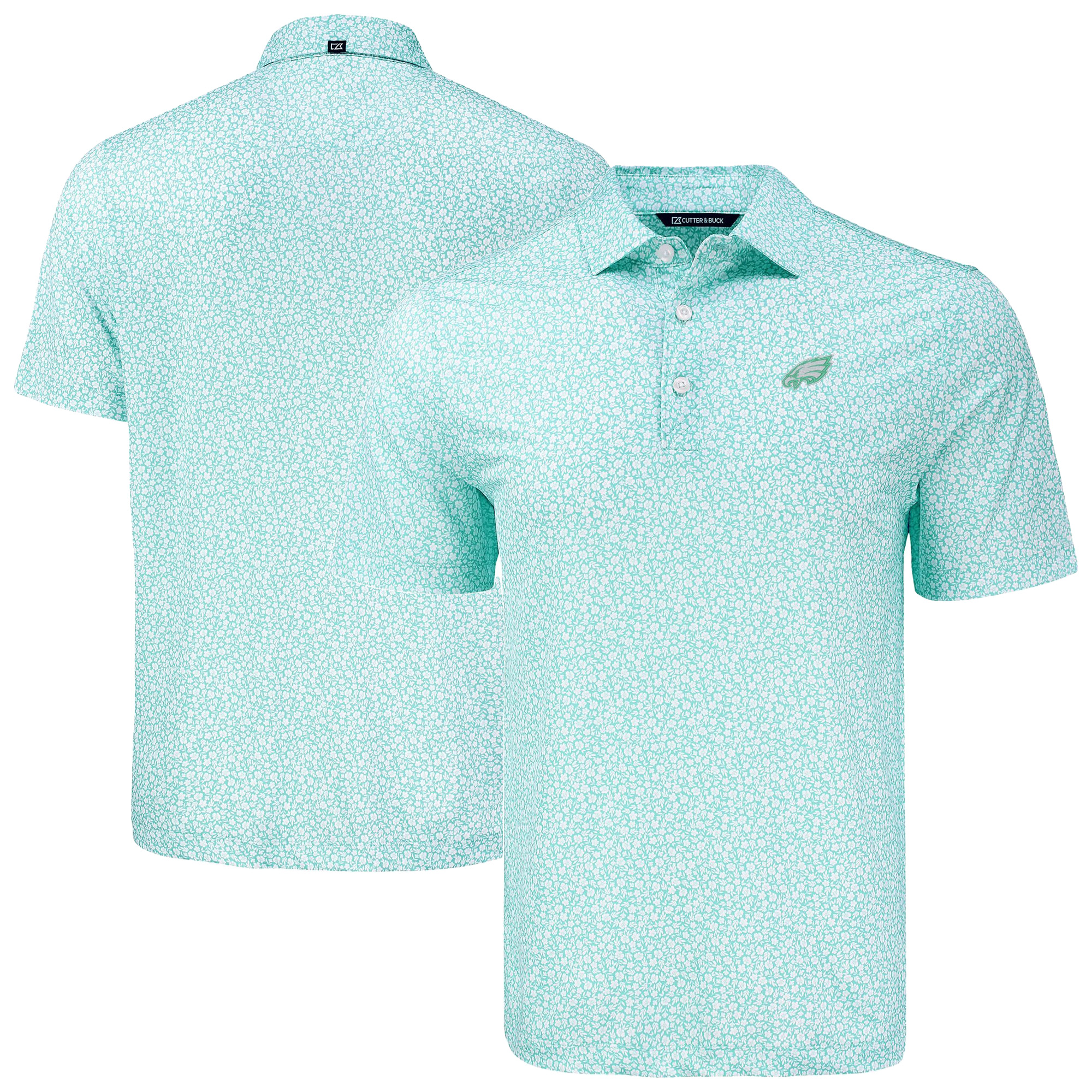 Men's Cutter & Buck Green Philadelphia Eagles Pike Eco Flora Print Recycled Polo