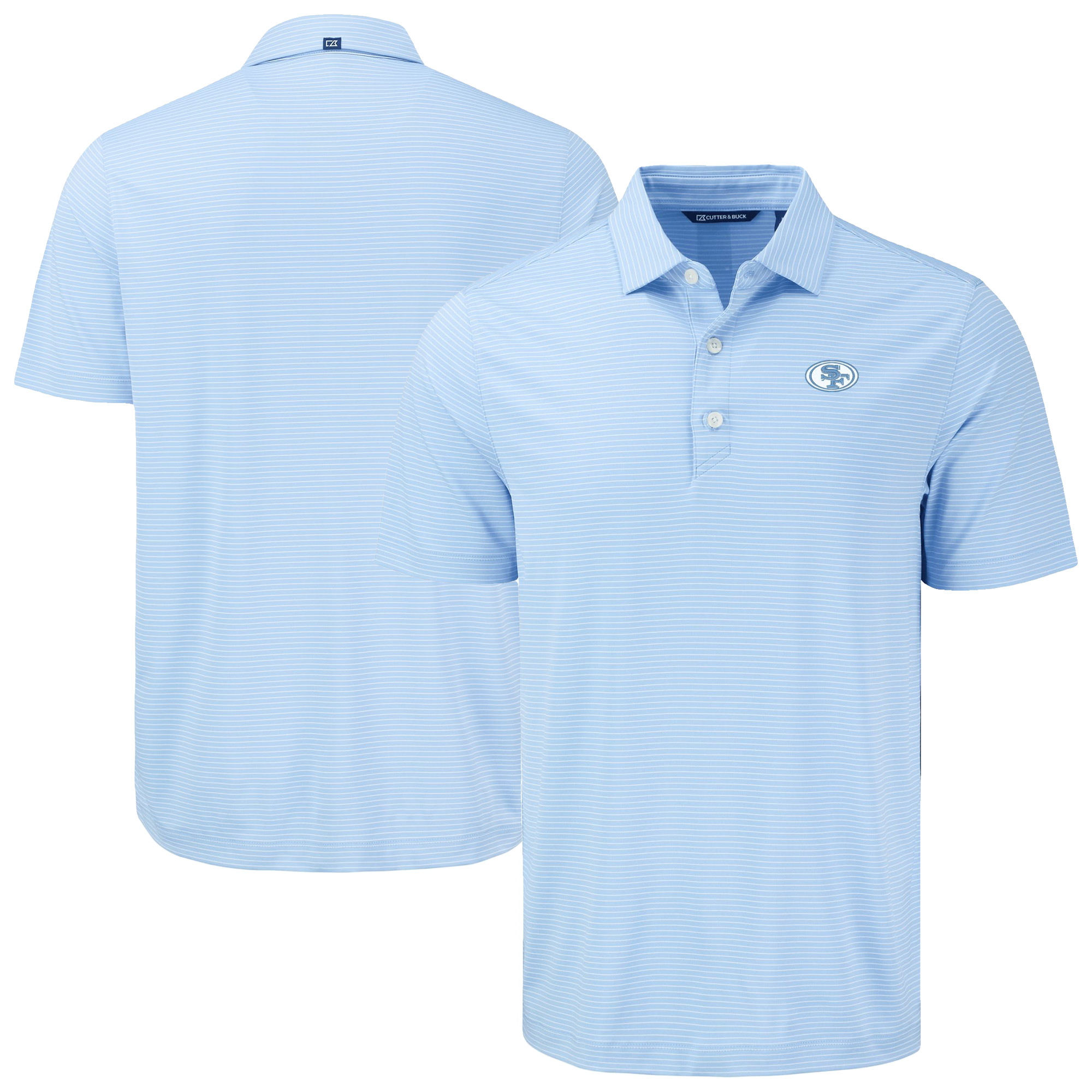 Men's Cutter & Buck Powder Blue San Francisco 49ers Forge Eco Fine Line Stripe Stretch Recycled Polo