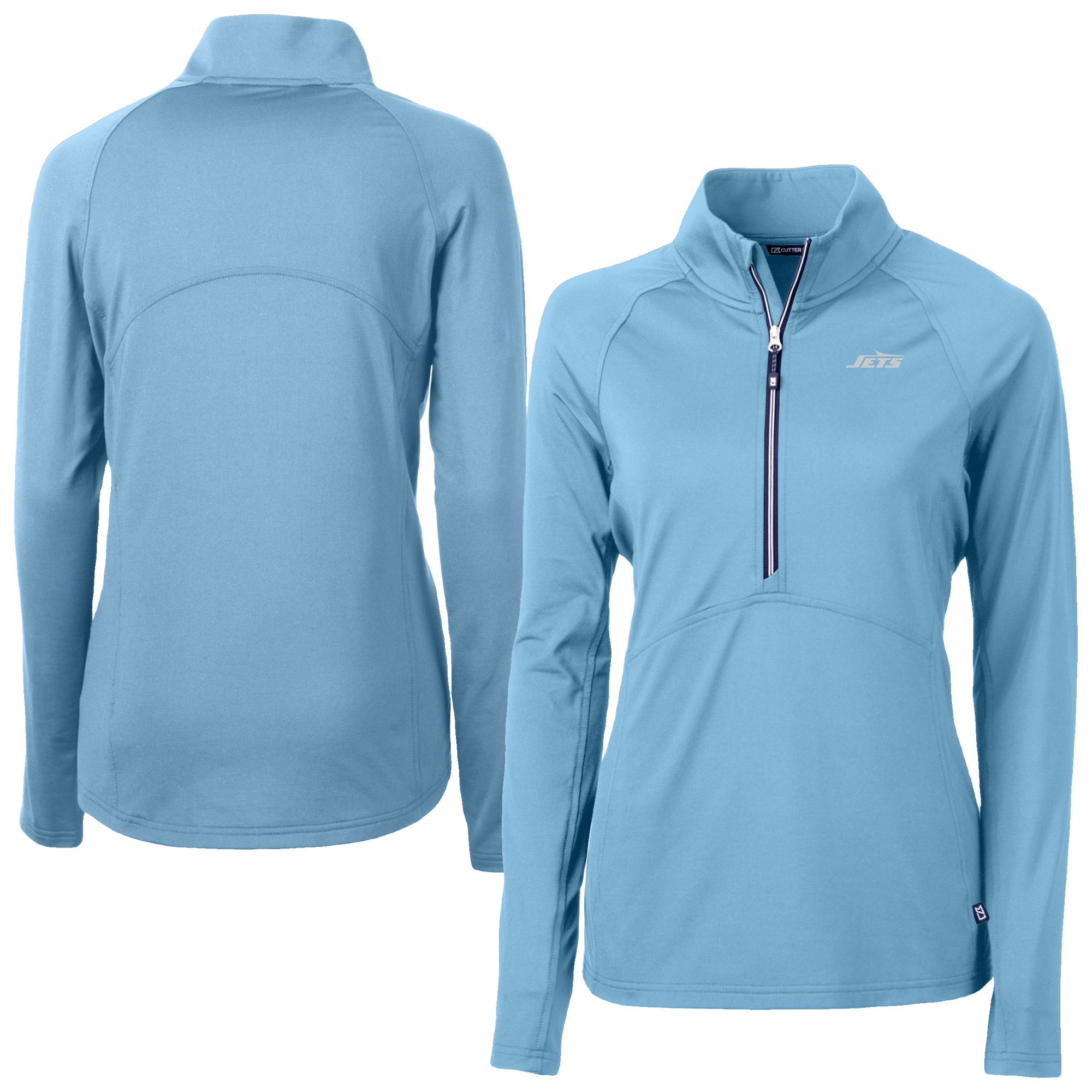 Women's Cutter & Buck Powder Blue New York Jets Adapt Eco Knit Stretch Recycled Half-Zip Top
