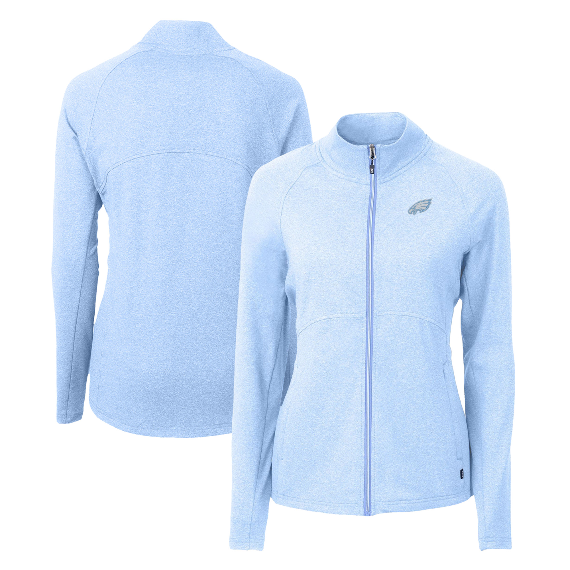 Women's Cutter & Buck Powder Blue Philadelphia Eagles Adapt Eco Knit Heather Recycled Full-Zip Jacket
