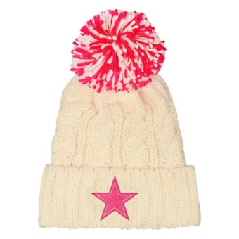 Girls Youth Outerstuff White Dallas Cowboys Cable Cuffed Knit Hat with Pom
