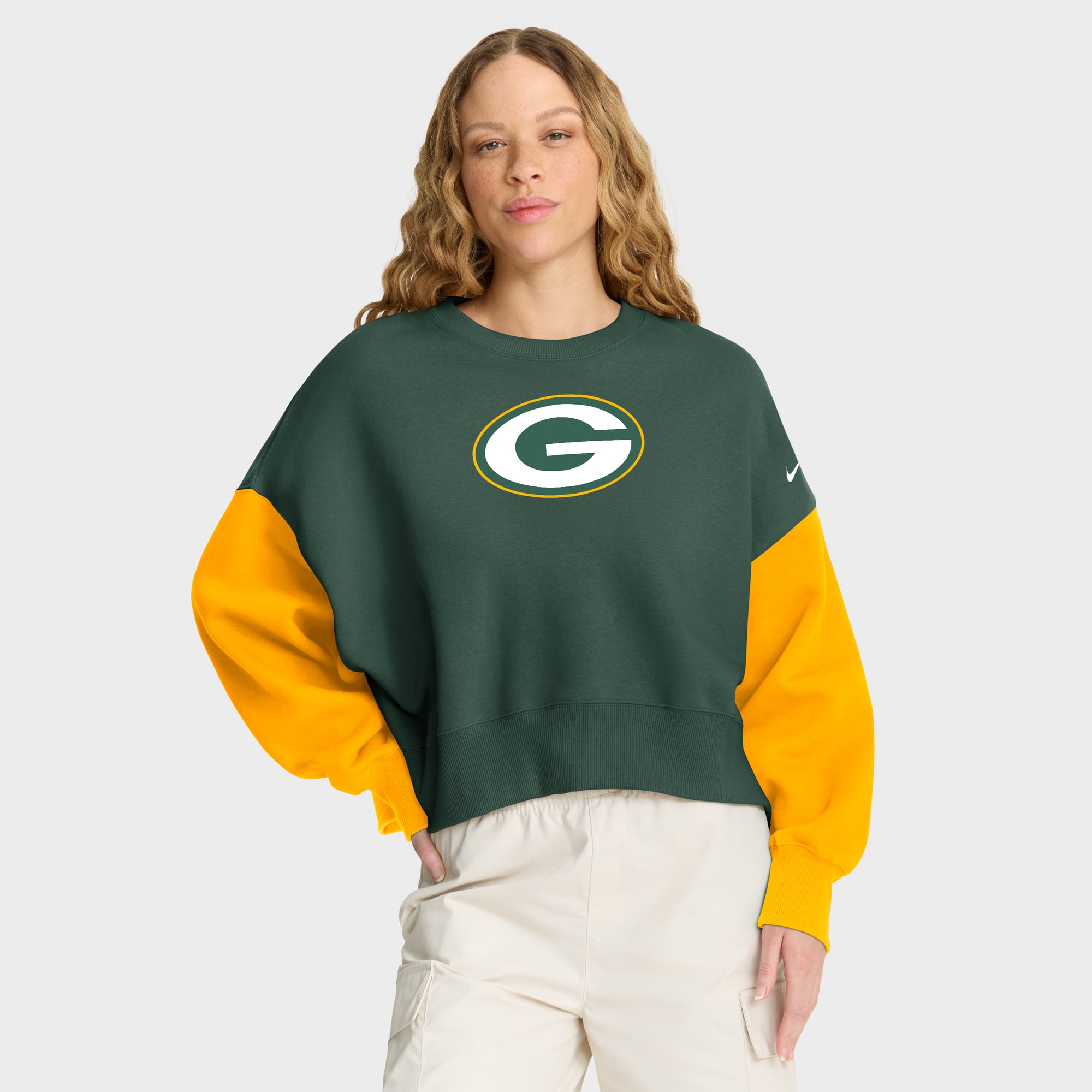 Green Bay Packers Nike Oversized Crew Fleece - Womens