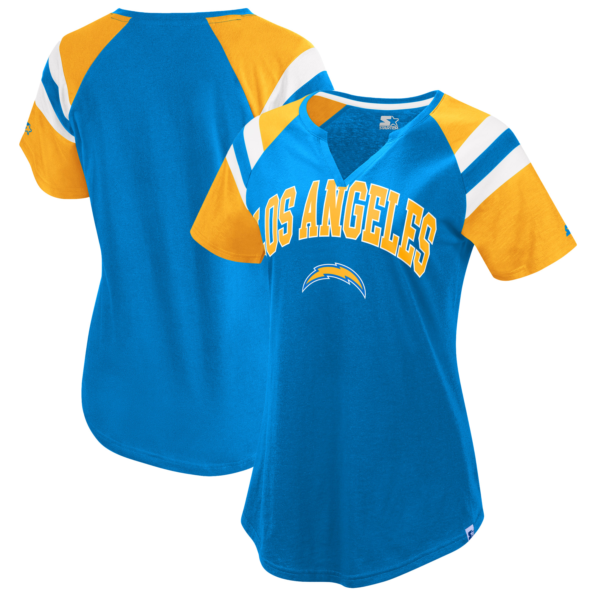 Women's Starter Powder Blue Los Angeles Chargers Game On Notch Neck Raglan T-Shirt