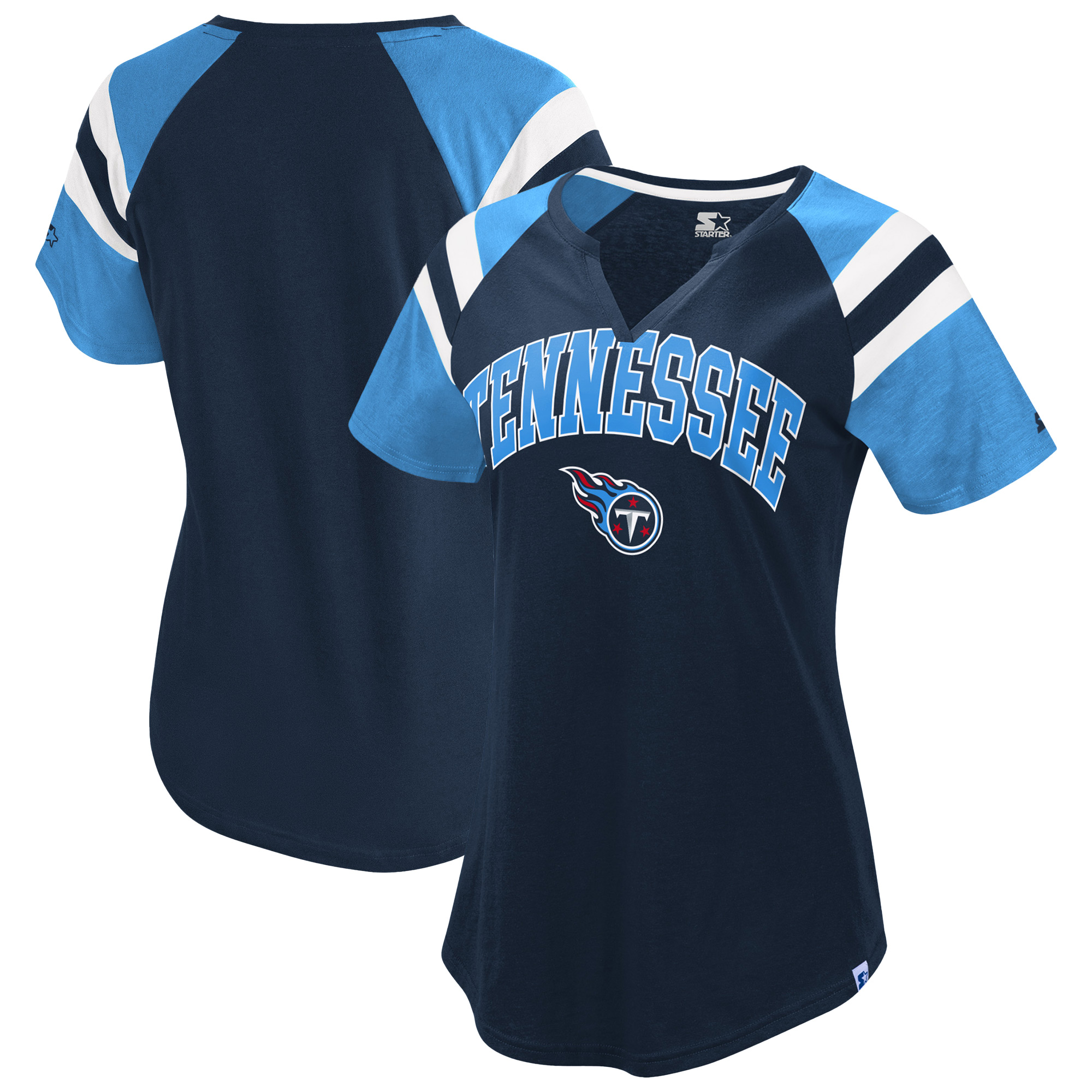 Women's Starter  Navy Tennessee Titans Game On Notch Neck Raglan T-Shirt